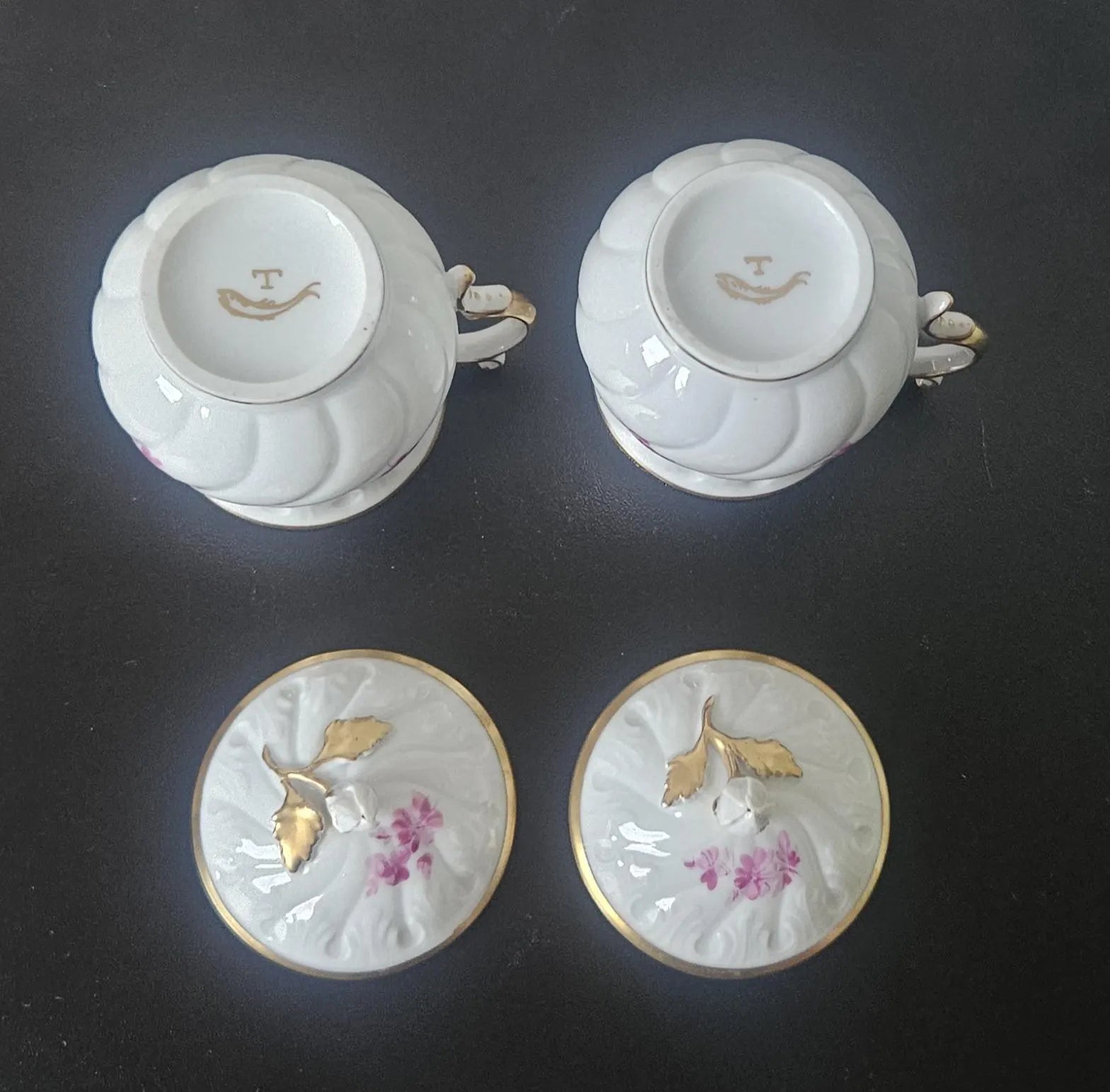 Carl Thieme Antique (1864-1888) Custard Cups or Cream Cups with Lids Pair 10cm Tall By Carl Thieme