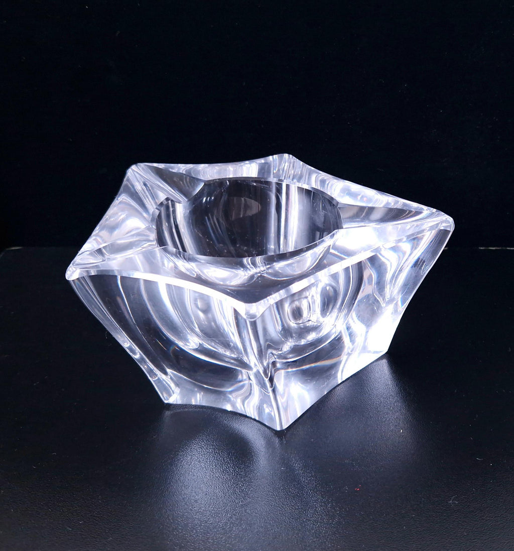 Heavy Freeform Geometric Bevelled Edge Continental Mid-Century Crystal Glass Table Desk Ashtray