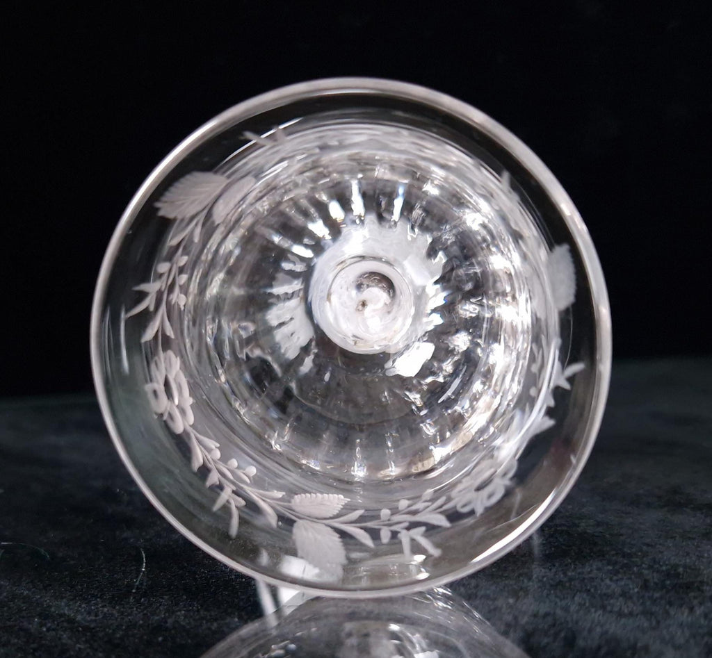 18th Century Jacobite Engraved Flute Moulded Double Series Airtwist Stem Cordial Liquor Glass