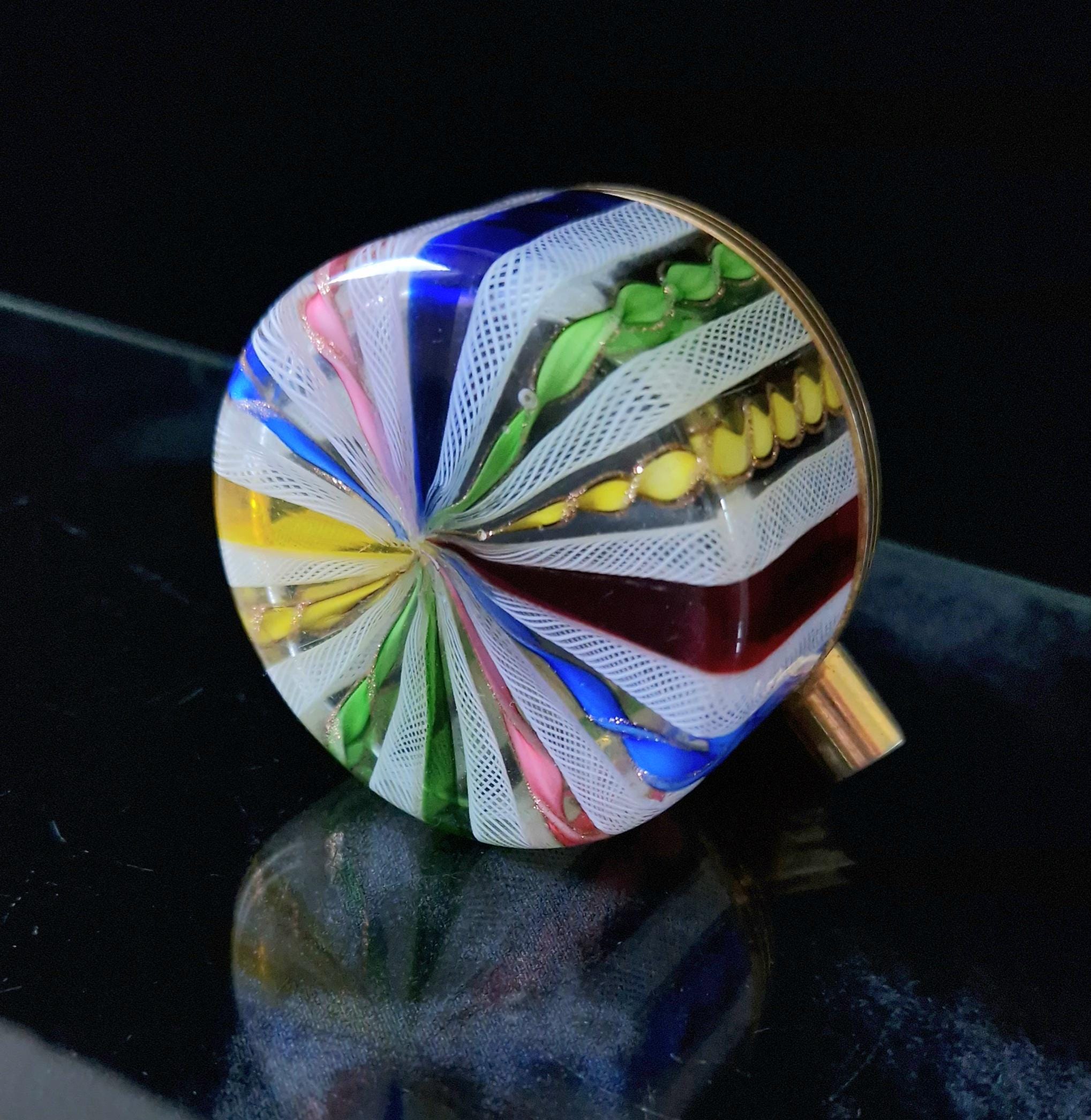 Mid Century 1960's Murano Fratelli Toso Rainbow Ribbons Italian Art Glass Ash Tray