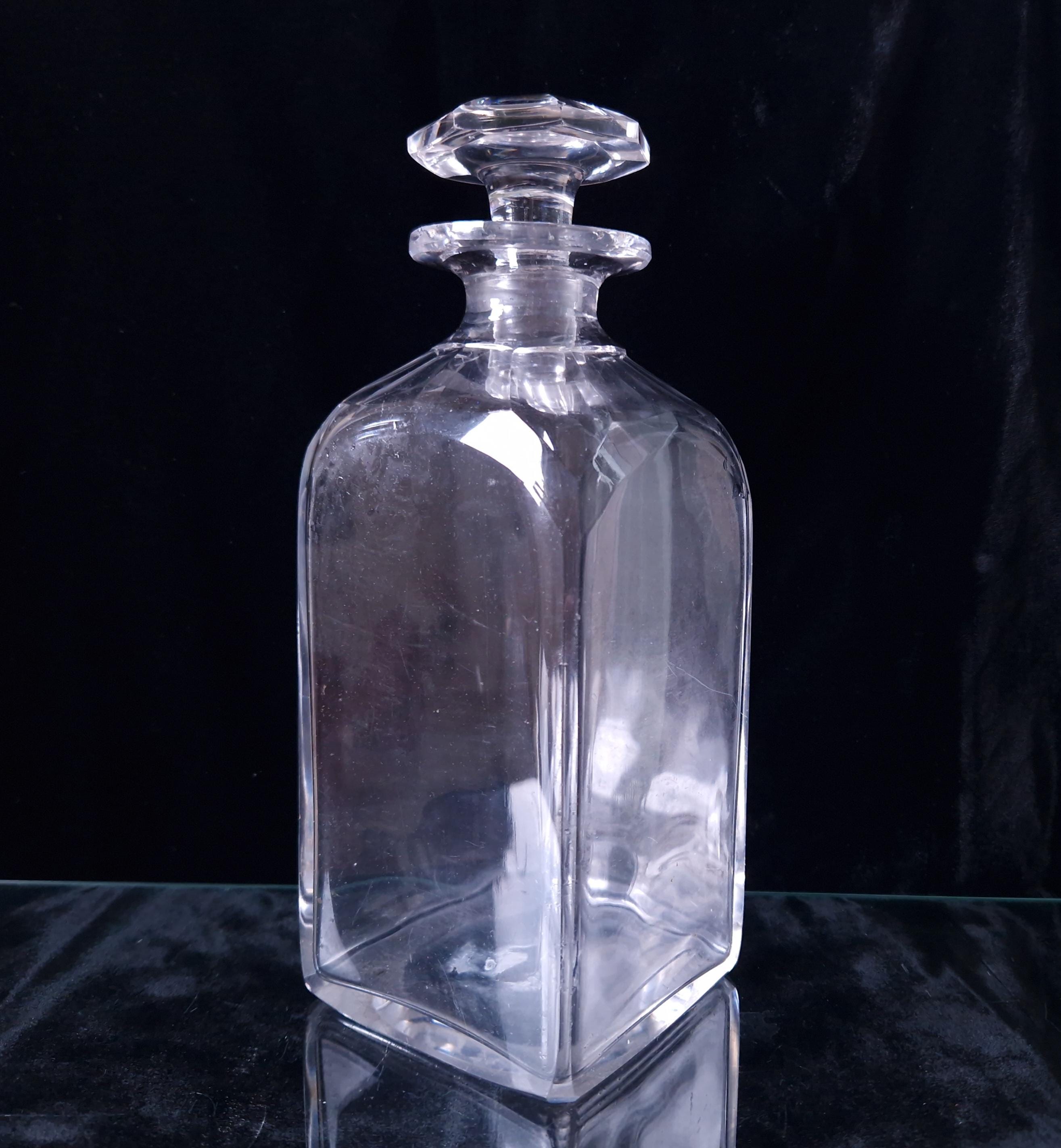 Antique Rectangular Spirit Decanter With Petal-Cut Shoulders & Octangon Stopper