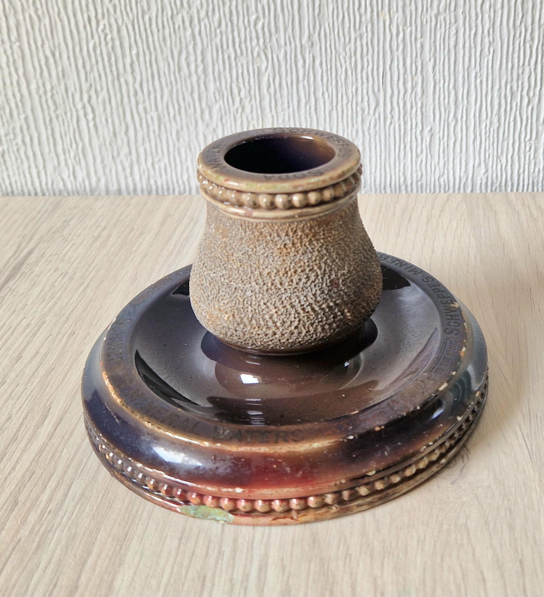 Rare Antique Empire Works Schweppes Pub Ceramic Stoneware Match Strike Holder