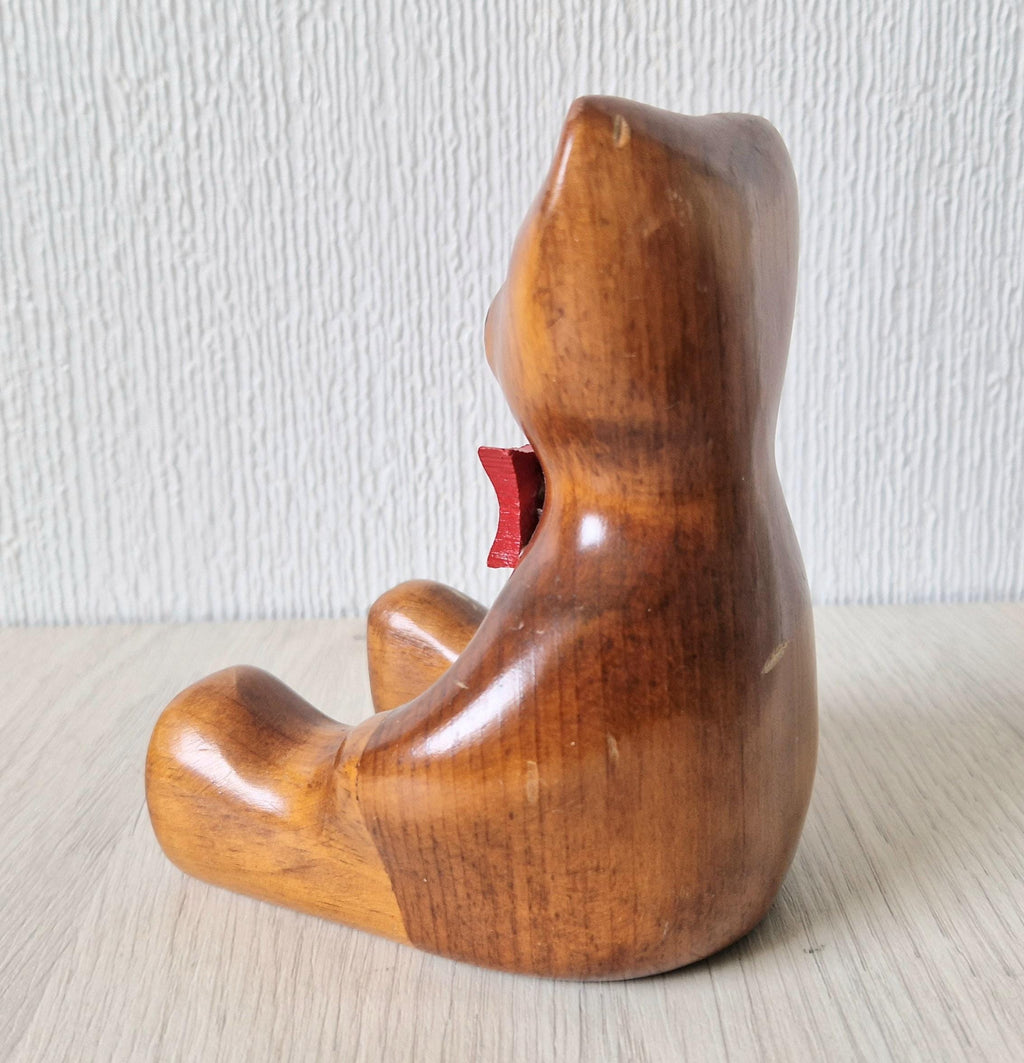 Vintage Stylised Carved Plum Wood Teddy Bear Figure 14cm