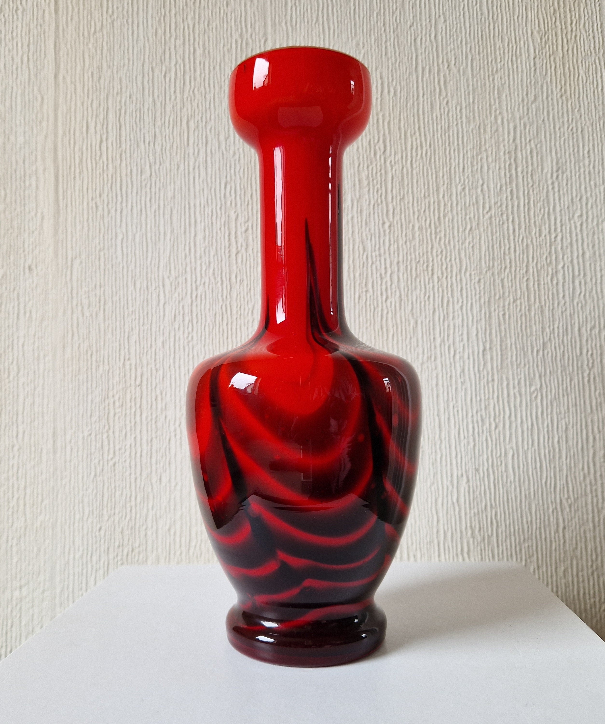 Vintage Striking Carlo Moretti Red & Black Opaline Glass Vase  Mid-Century Florence