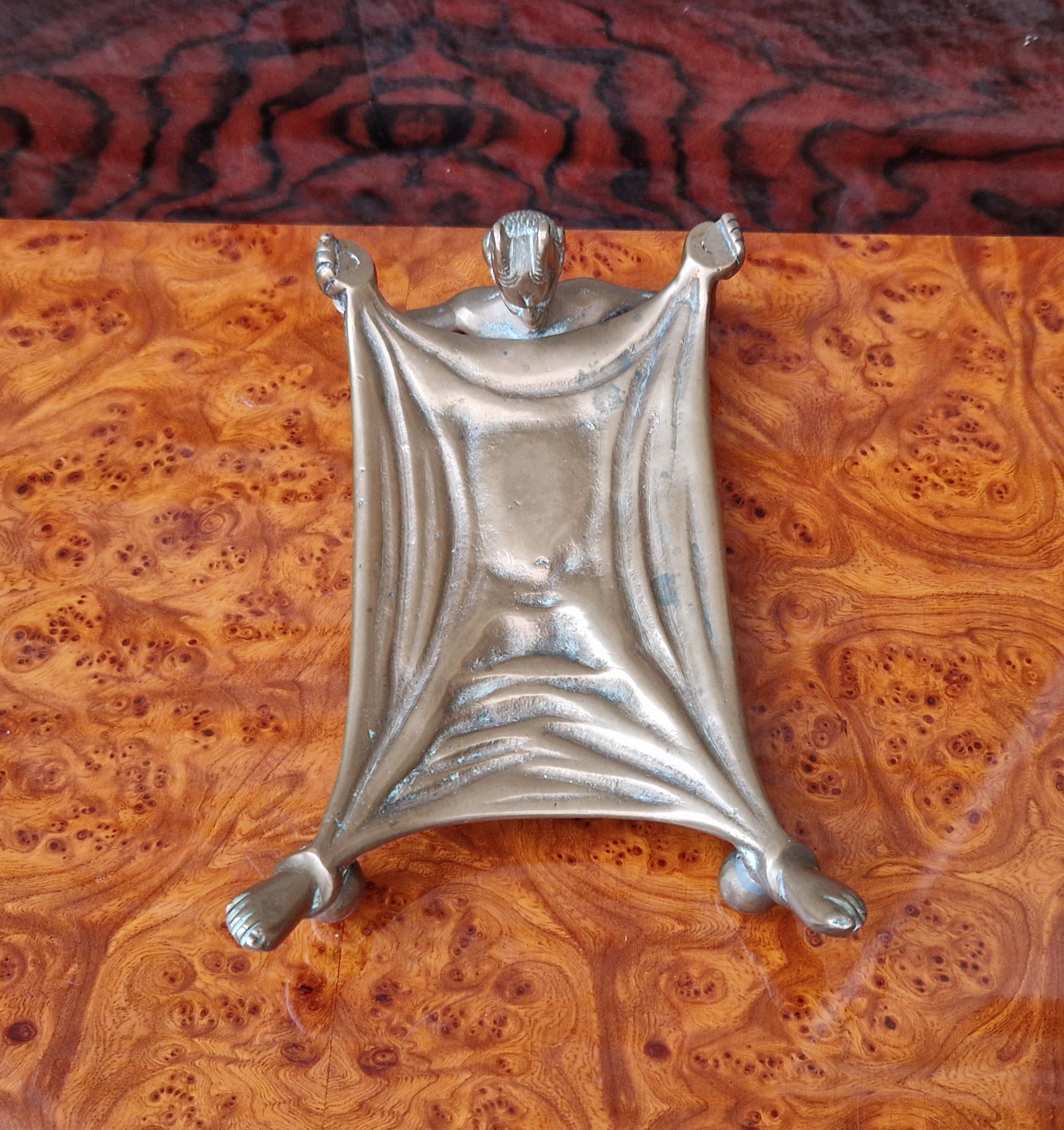 Antique Bronze Devil Under Sheet Calling Card Tray, Gothic c1900