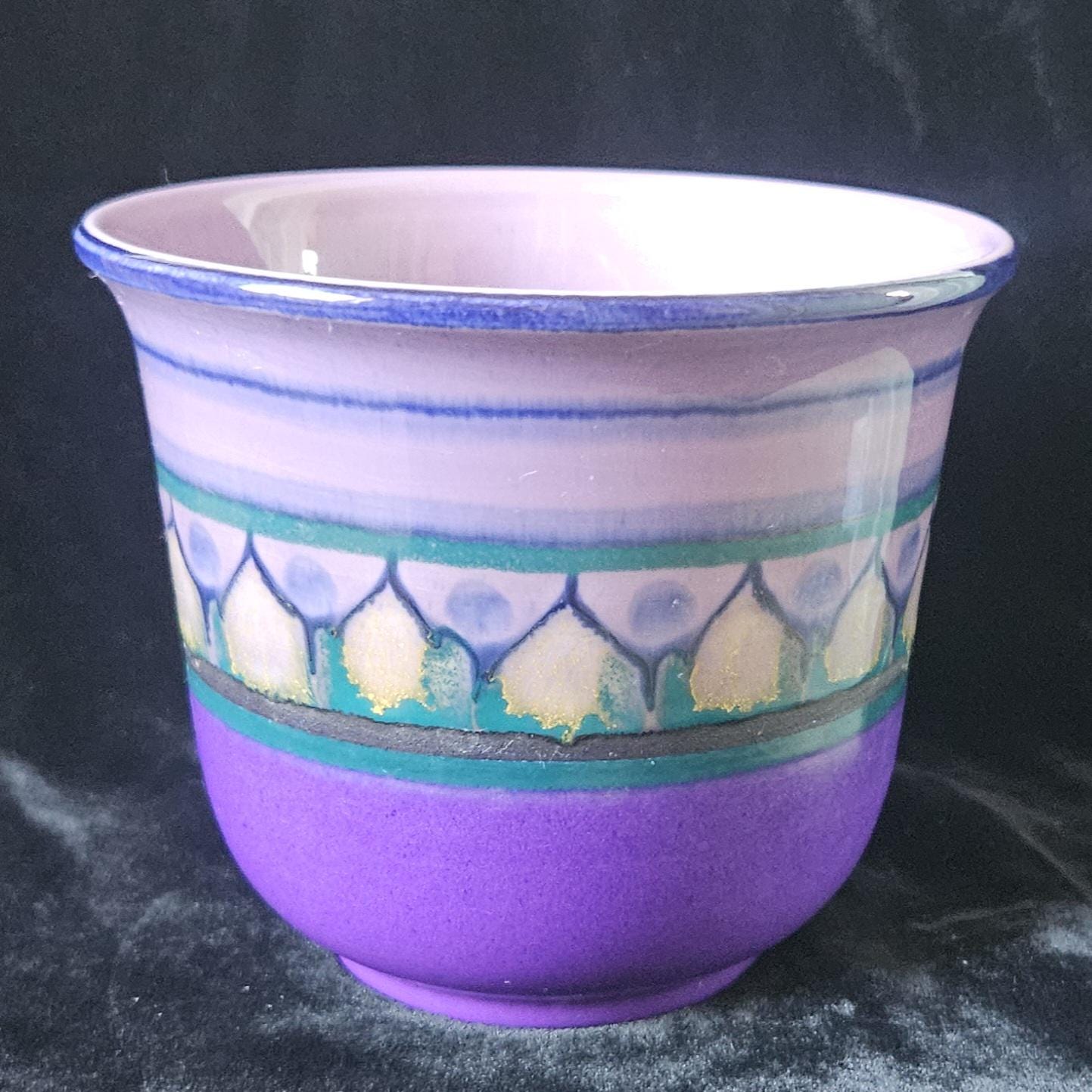MidCentury Small Ceramic Planter Purples Flora Gouda Holland hand decorated Lila design 60's