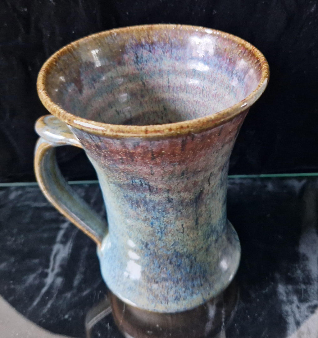 Midcentury Adrian Lewis Evans Flared Rim Multi-Colour Glaze Studio Pottery Stoneware Tall Tankard Signed