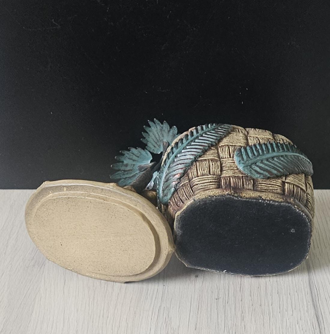 Vintage Novelty Monkey in Fez on Palm Tree Resin Trinket Pot .1980s Heavy Resin Decorative Monkey Lidded Trinket Pot 20cm Tall 916 Grams