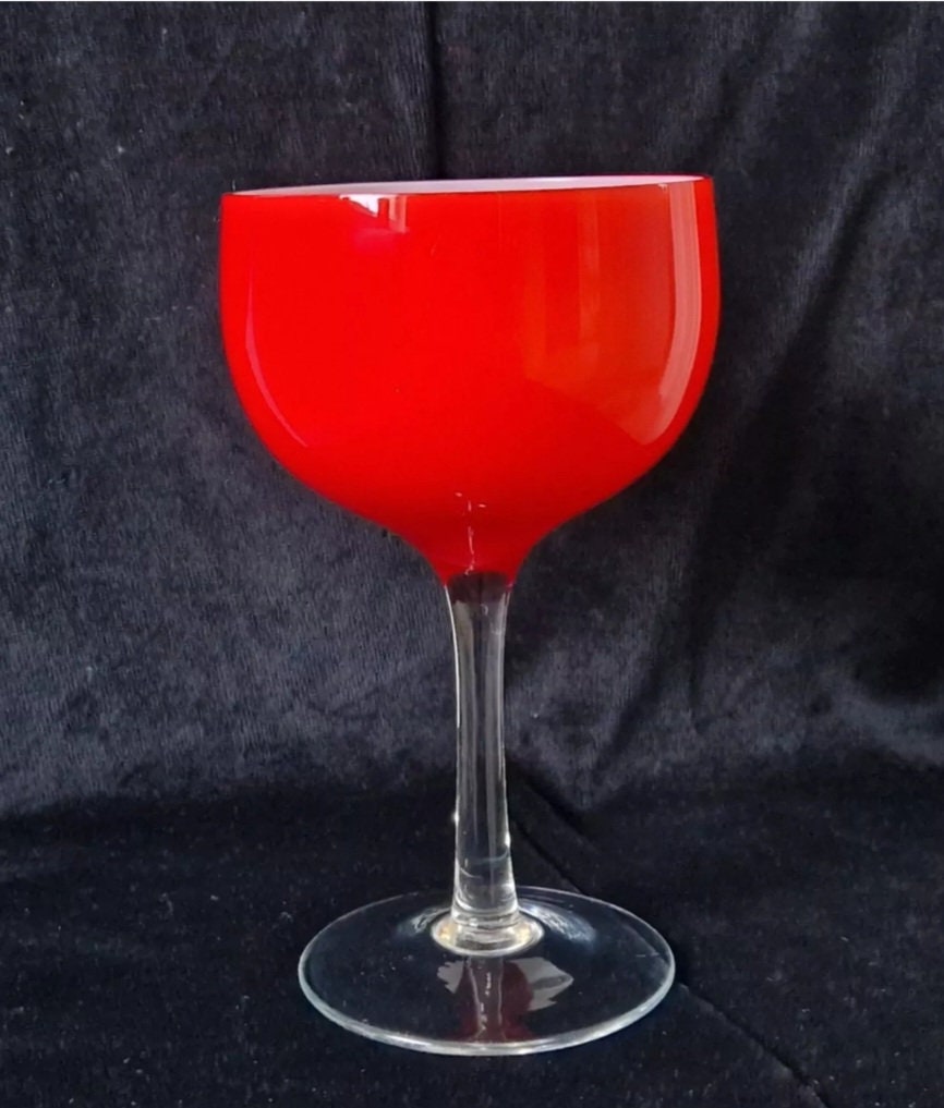 Vintage Mid-Century Fine Murano Light Red Cased Sommerso Glass Wine Glass 16cm