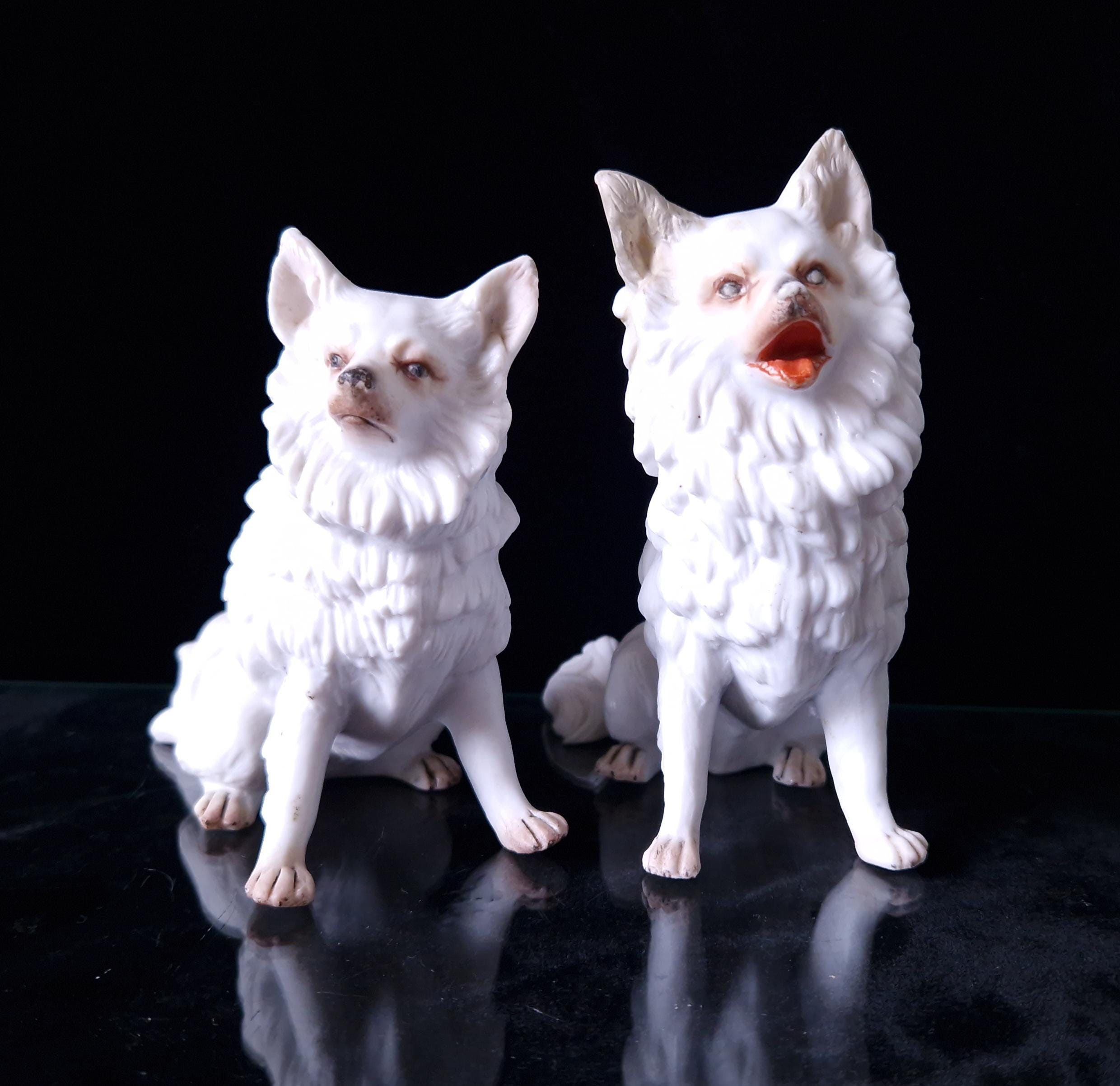 Antique Heubach Bisque Spitz Dogs: German Figures, Circa 1864-1880