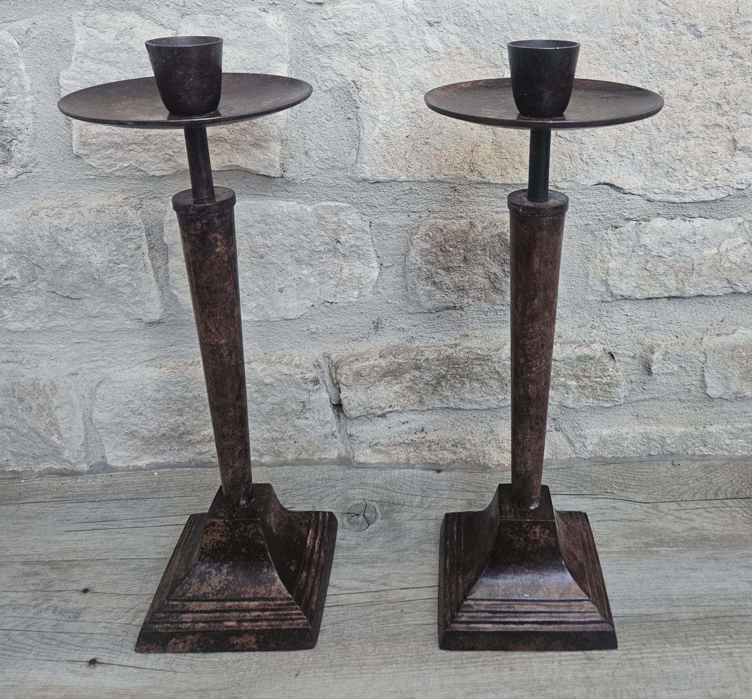 Vintage Art Deco Style Pair Tall Metal Candlesticks Candle Holders 35cm Tall Taper Candlesticks Tall