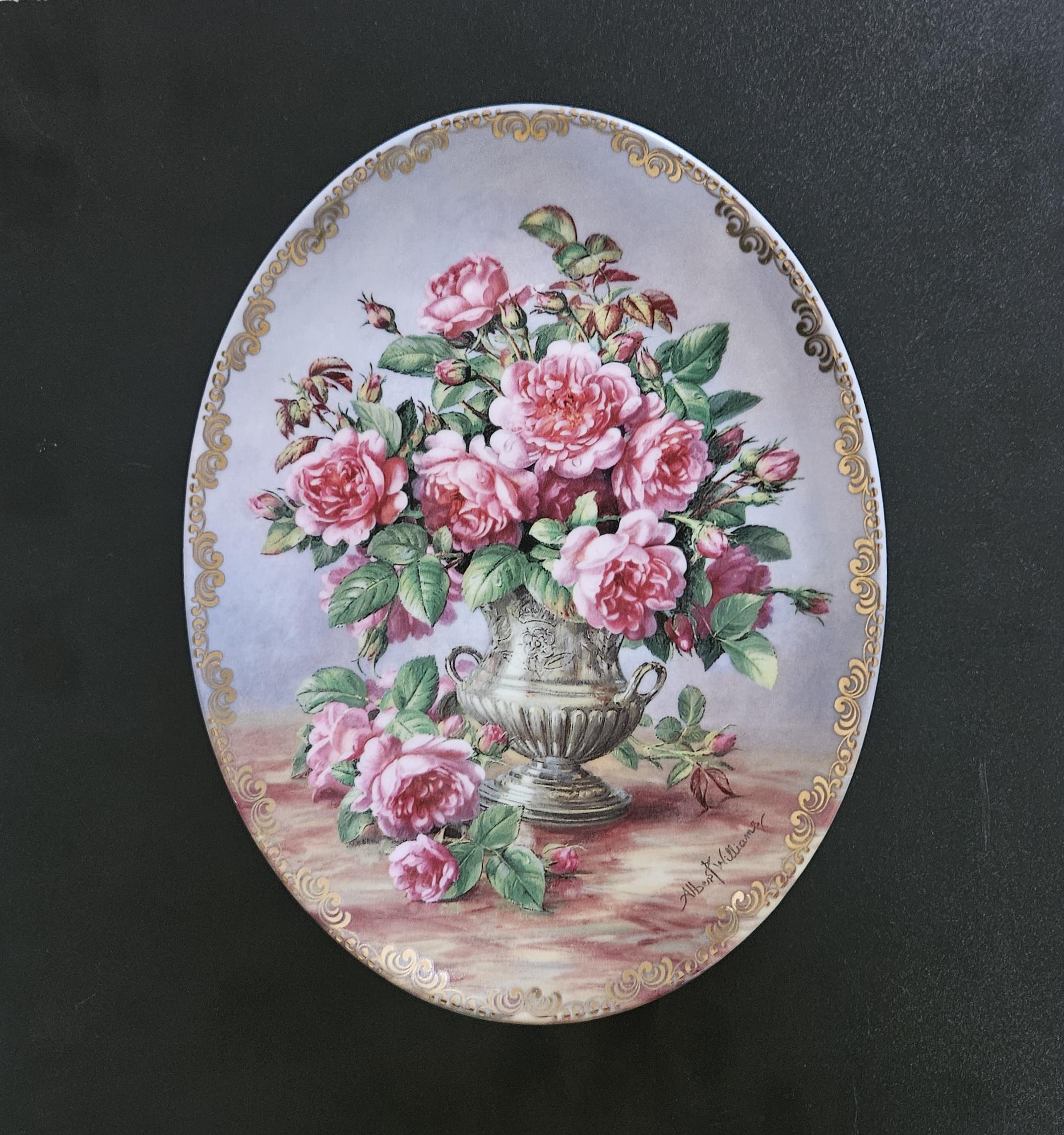 Vintage Decorative Oval Roses Wall Plate Royal Worcester England