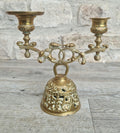 Brass Altar Bell Double Candle Holder With Pierced-Work Four Evangelists Names Antique