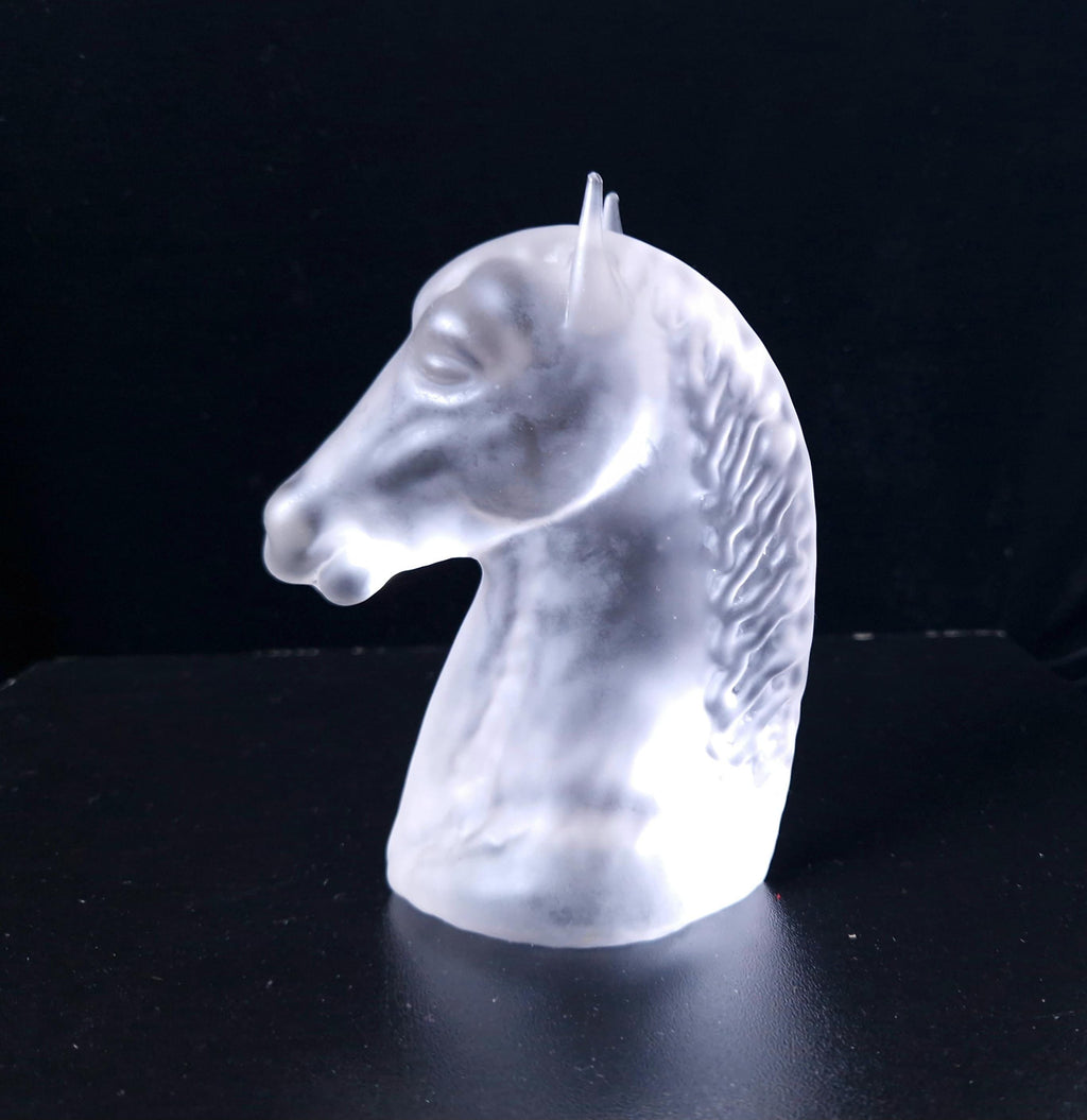 Vintage Frosted Glass Art Deco Style Horse Head Figure Paperweight 13cm