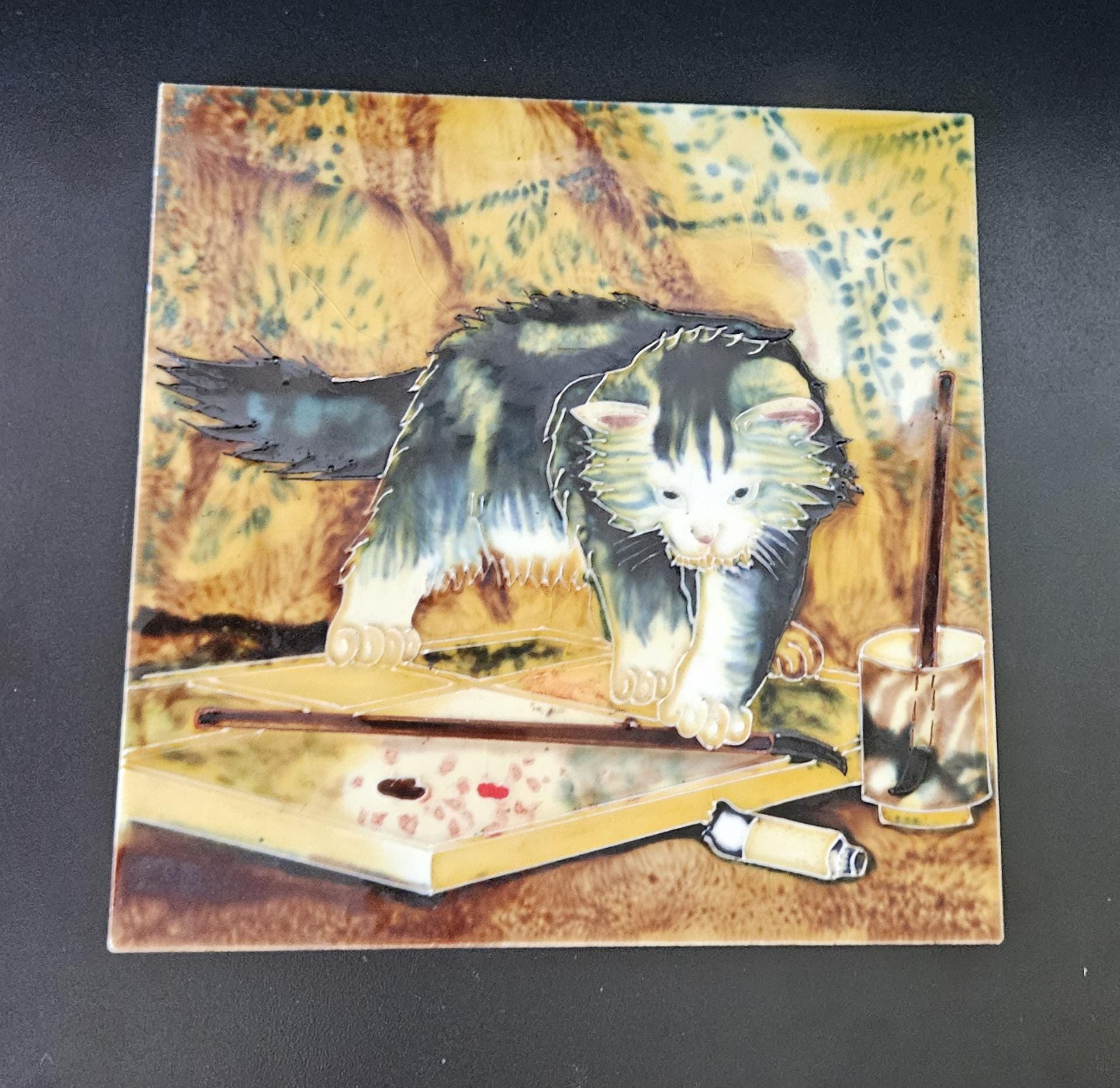 Large Decorative Cat Trivet Tile Wall Hanging or Trivet 20cm X 20cm