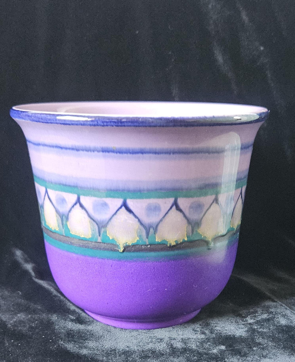 MidCentury Small Ceramic Planter Purples Flora Gouda Holland hand decorated Lila design 60's
