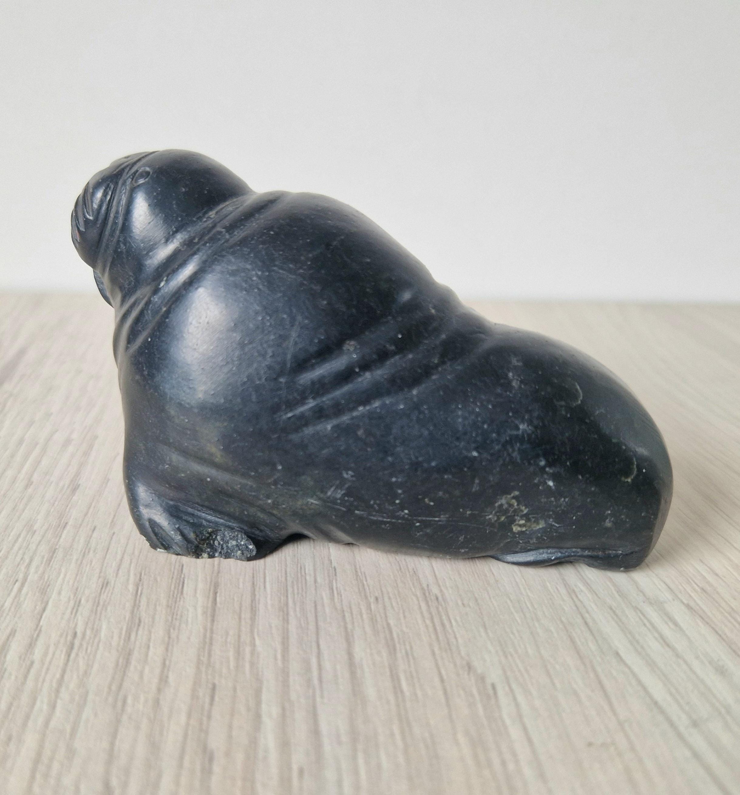 Authentic Carved Stone Inuit Walrus Figure by Sillassi Tuki Mid 20th Century