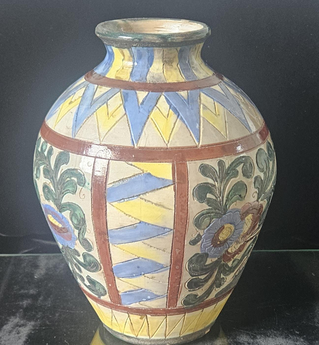 Vintage Italian Handpainted Vase Zulimo Aretini Italy Bird Fauna Design Mid-Century *some Damage 20cm Tall