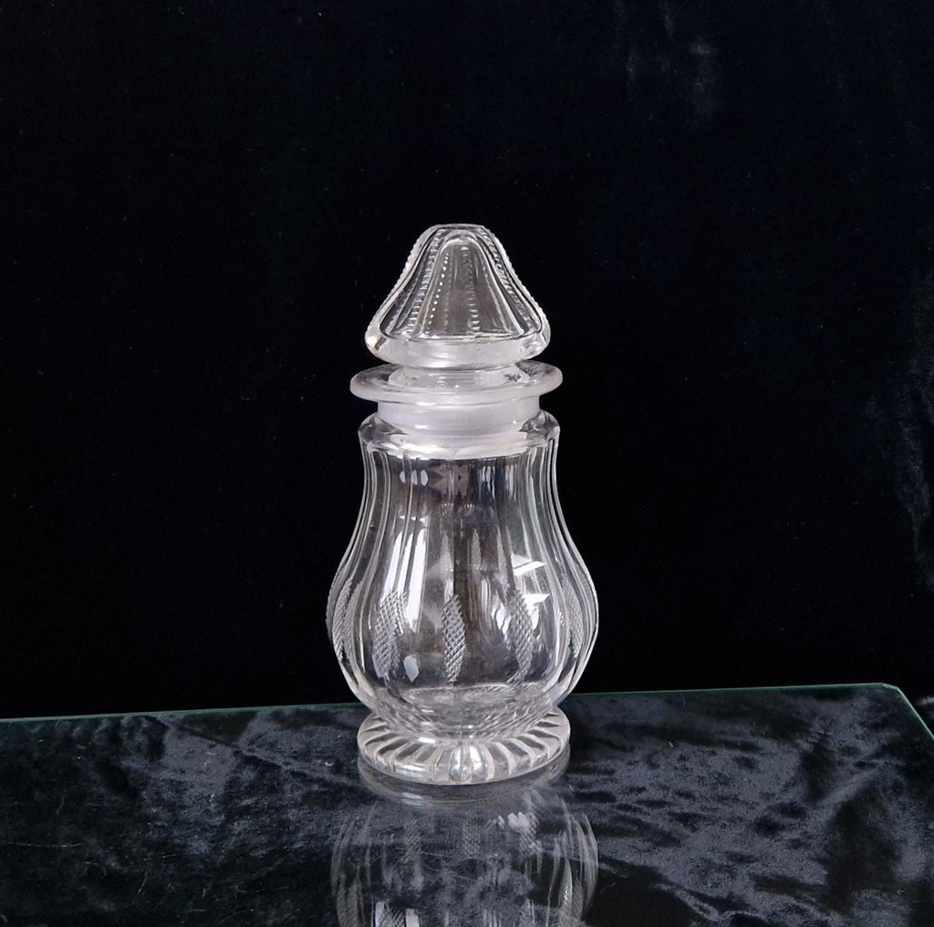 Antique Georgian Panel Cut Glass Bell Lidded Apothecary Jar 17cm