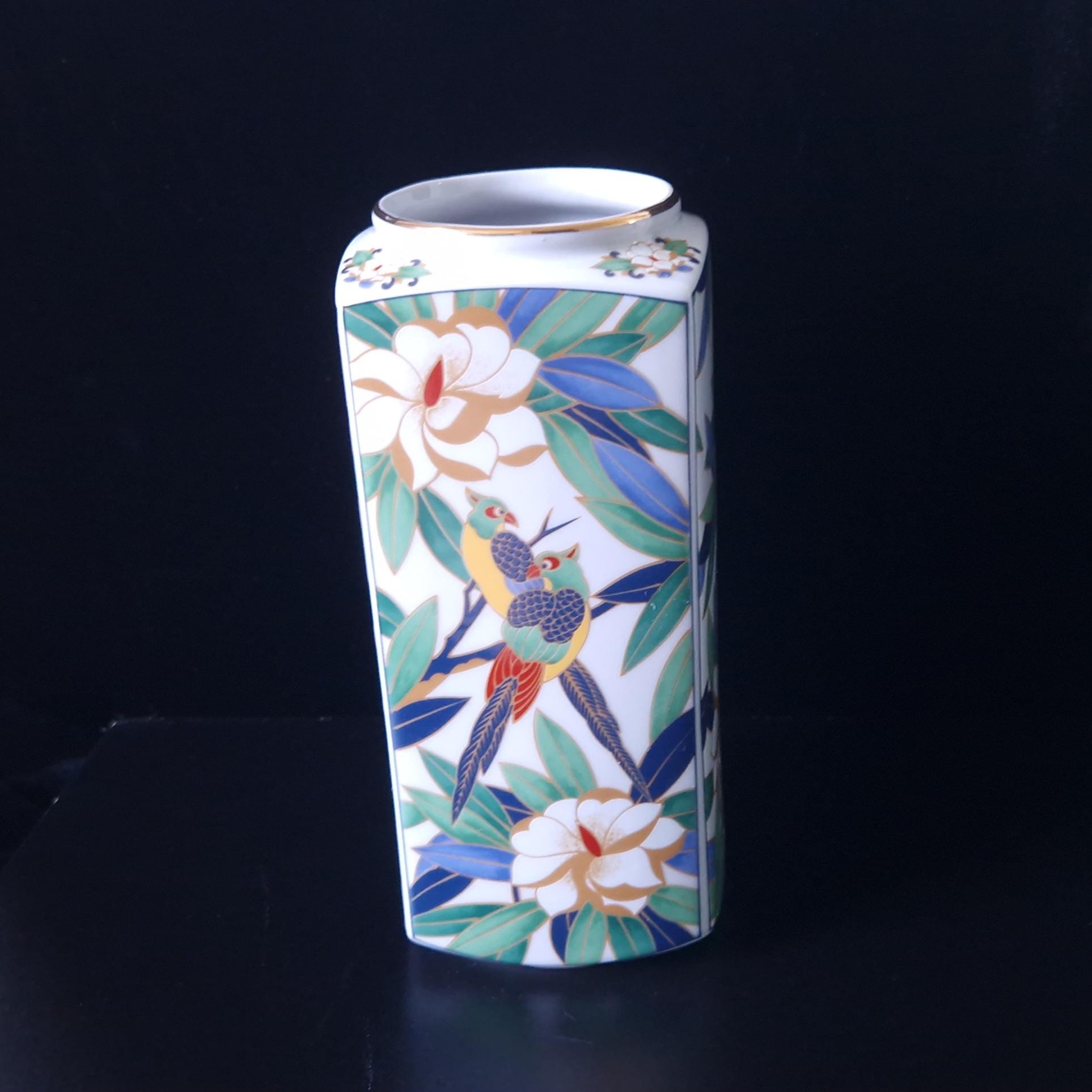 Vintage Takahashi Midcentury Tropicale Parrots Hand Painted Vase San Francisco