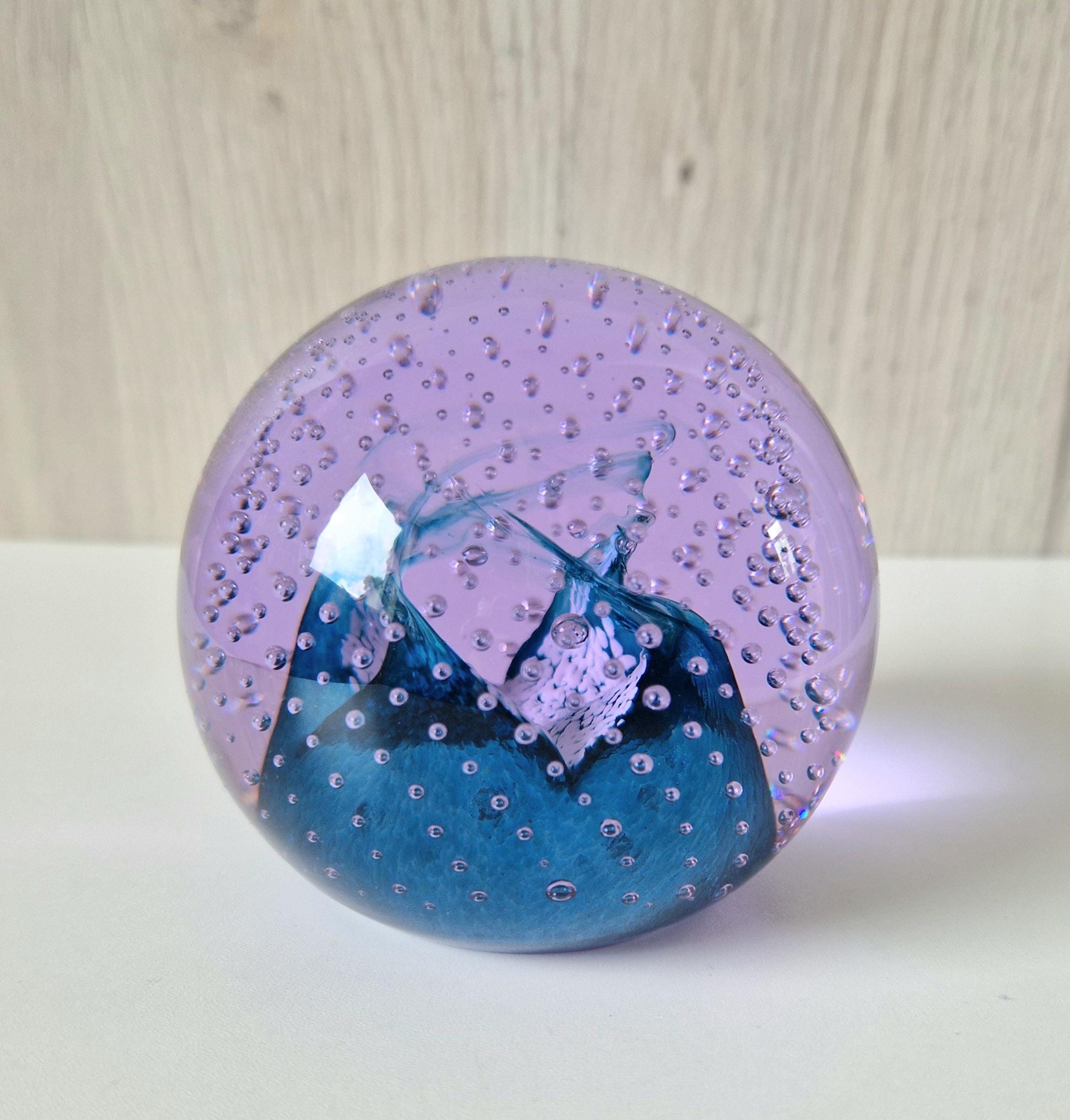 Caithness Purple & Blue Cauldron Large Art Glass Ball Paperweight 8cm Signed