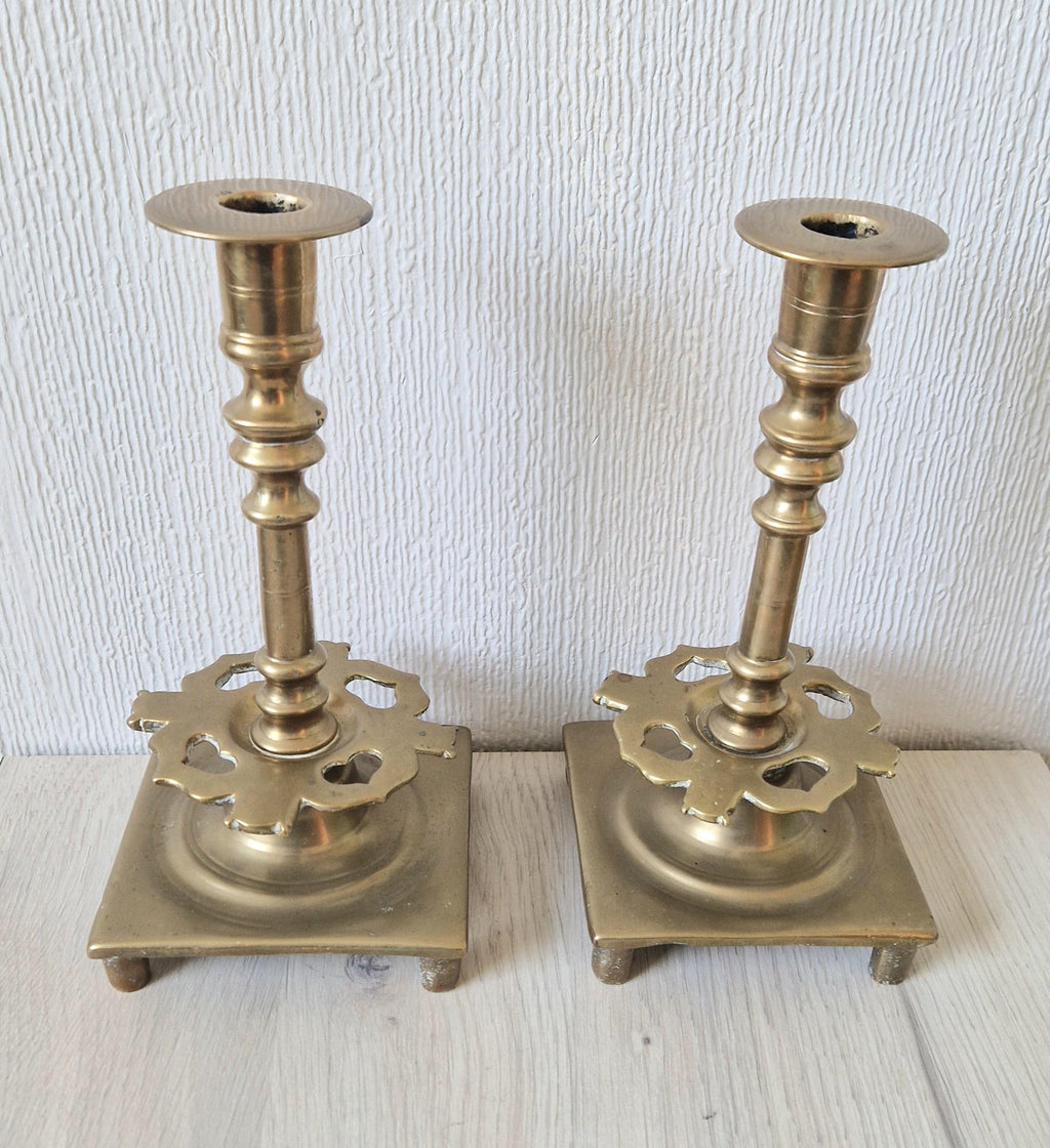 18th Century Solid Turned Brass Russian Sabbat Candle Holder Sticks Very Rare