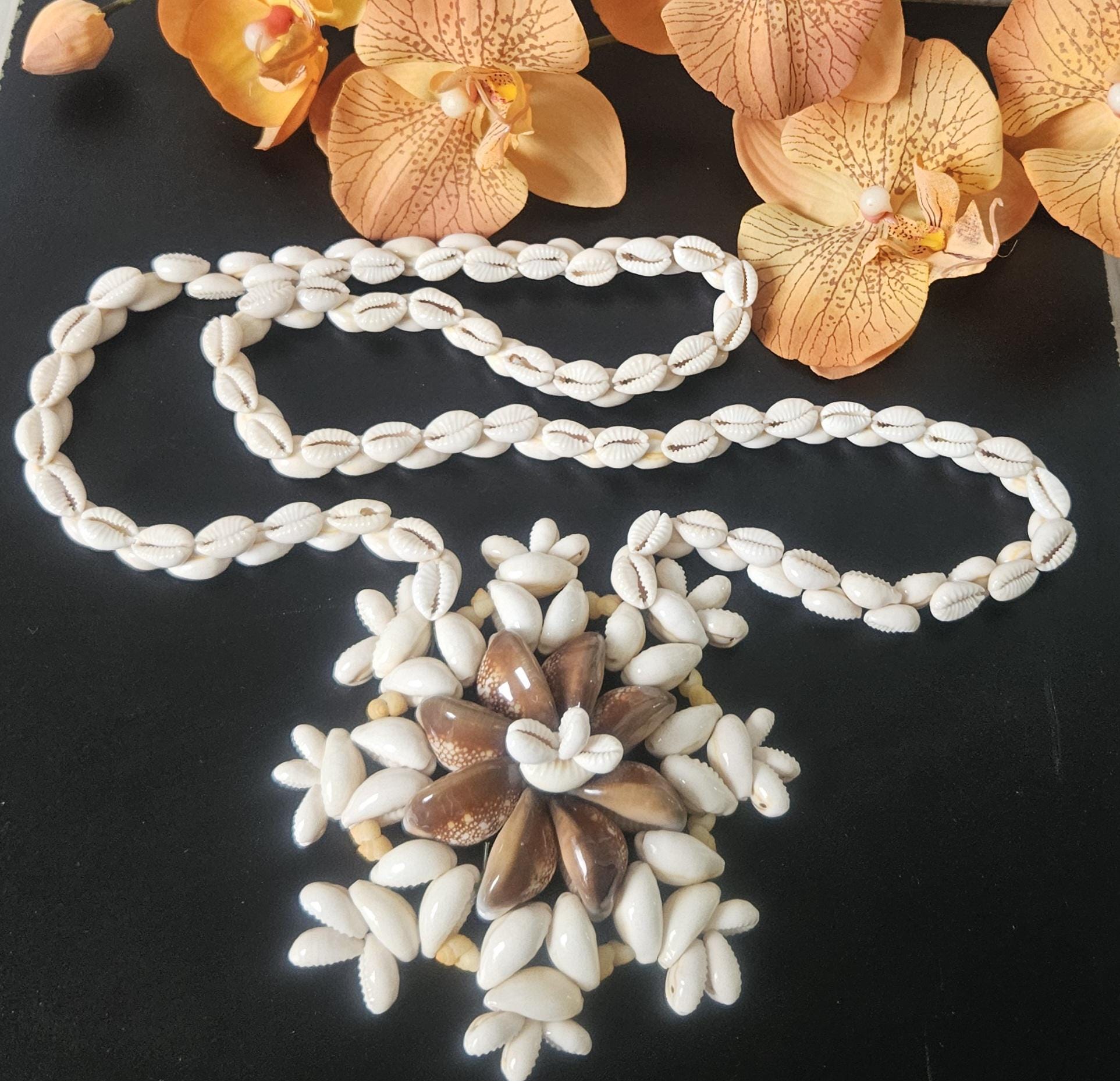 Vintage Huge Oversized Cowrie Shell Pendant Necklace Statement Boho Huge Oversized Pendant 1970s Style Hawian