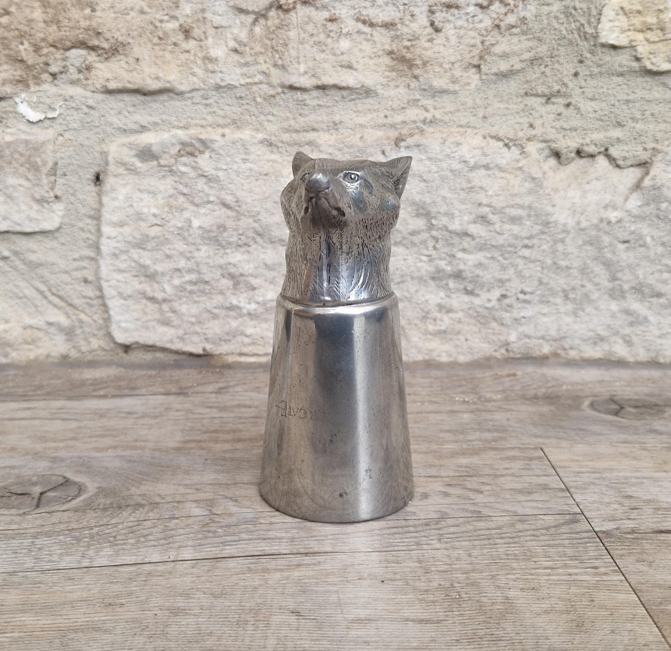 Vintage English Sheffield Pewter Silver Plated Fox Head Stirrup Cup