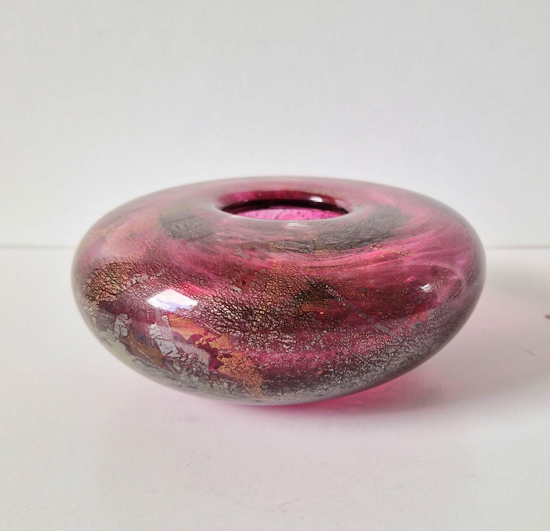 Vintage Isle of Wight Studio Michael Harris 'Azurene Pink' Glass Squat Vase