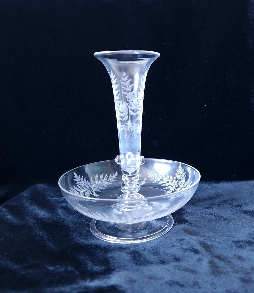 Early 19th Century Continental Ornate Etched Crystal Glass Trumpet Epergne Centrepiece 14cm
