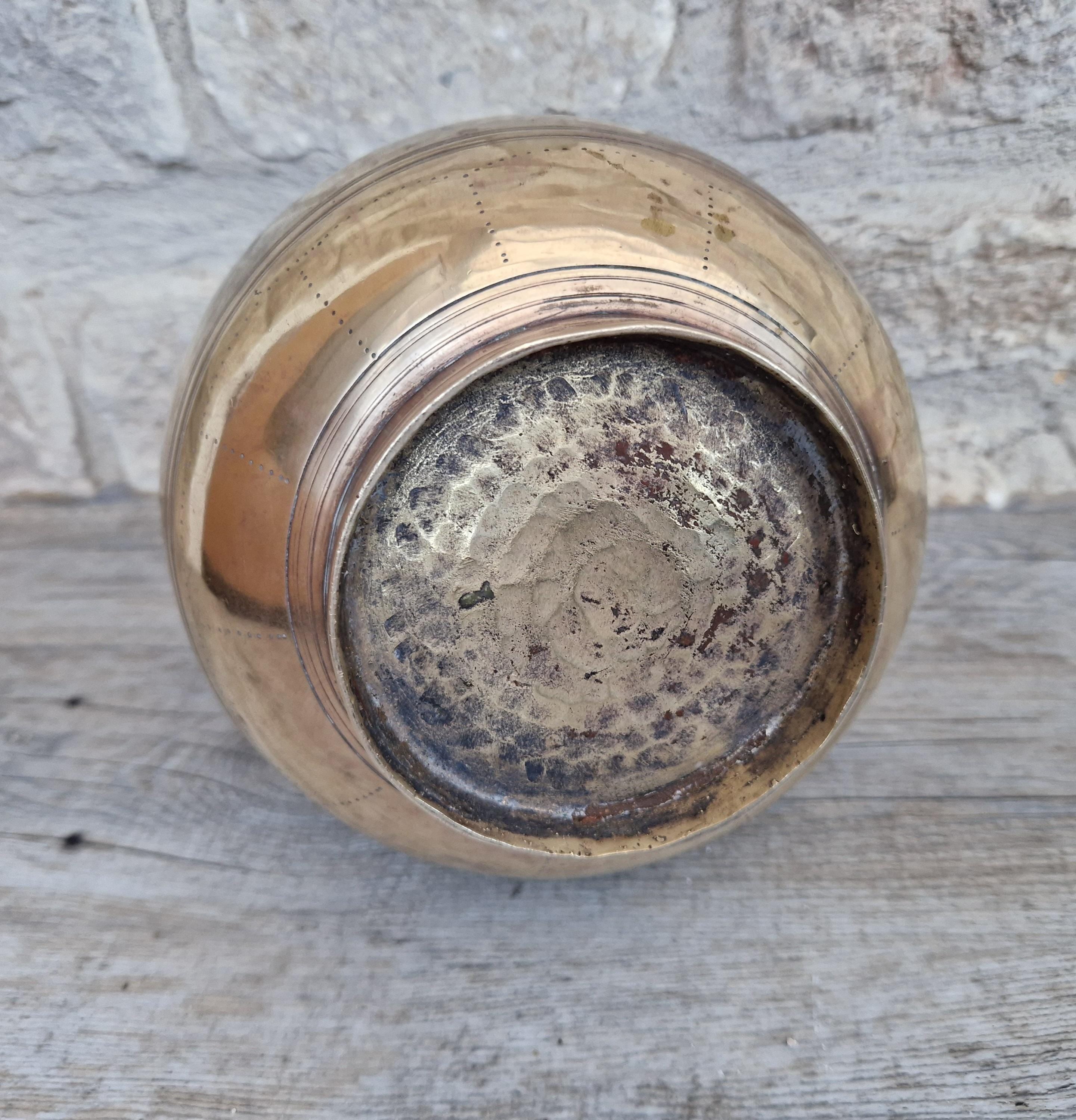 Antique Large Heavy Engraved Peacock Design Bronze Lota Holy Water Vessel