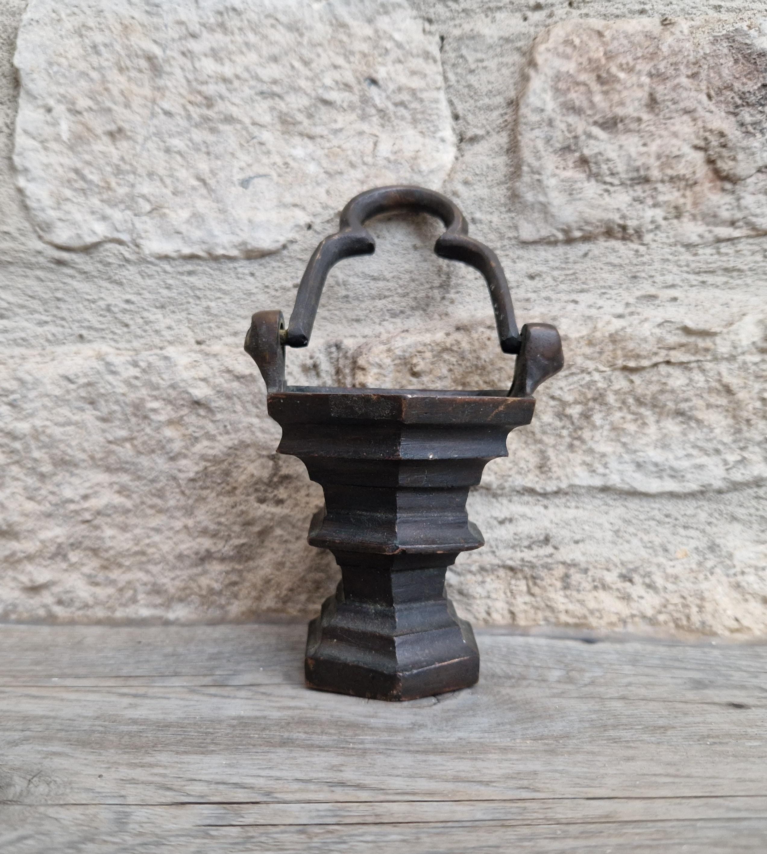 Antique Flemish Bronze Tri-Foil Handled Gothic Holy Water Pail c17th Century