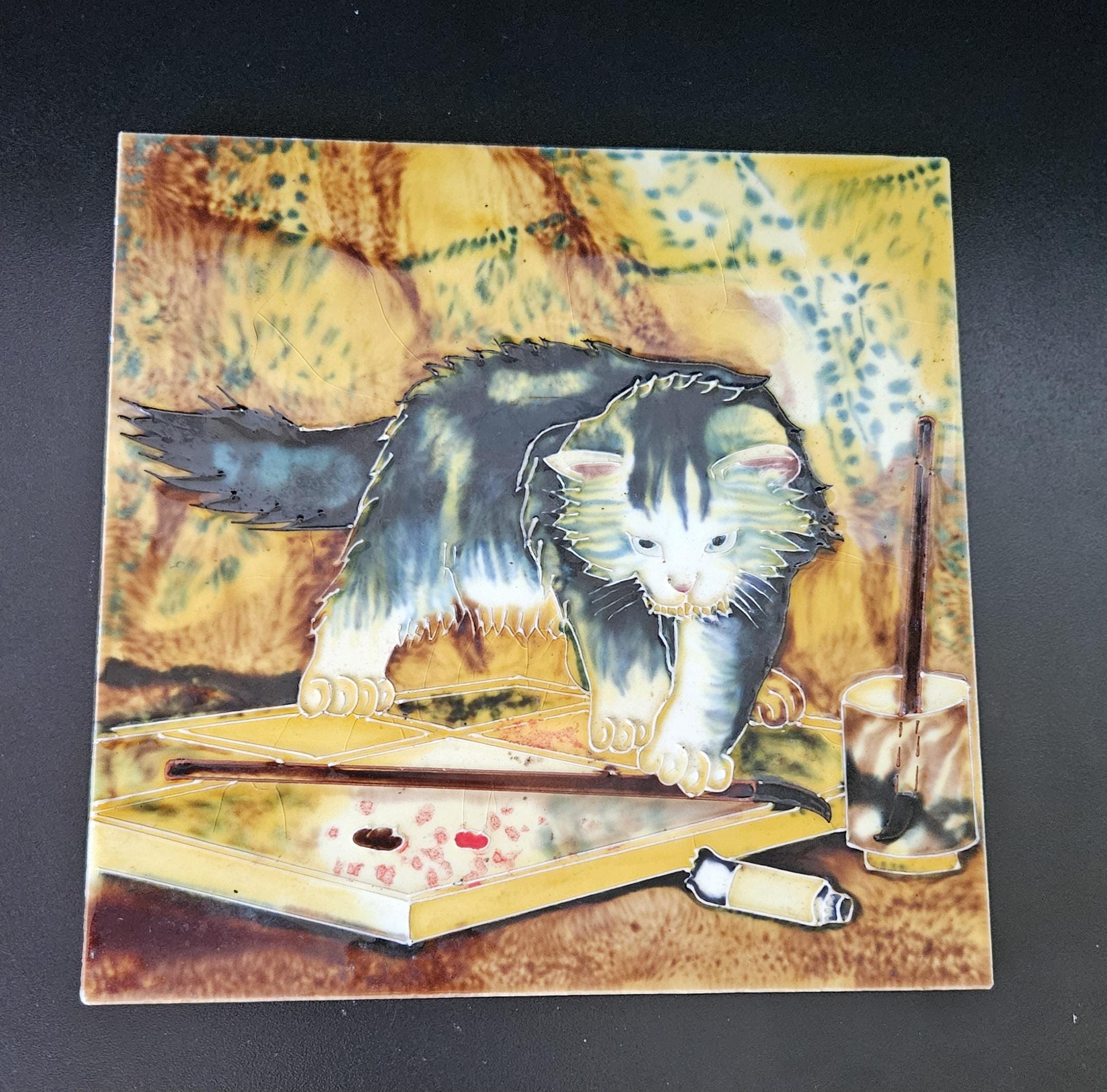 Large Decorative Cat Trivet Tile Wall Hanging or Trivet 20cm X 20cm