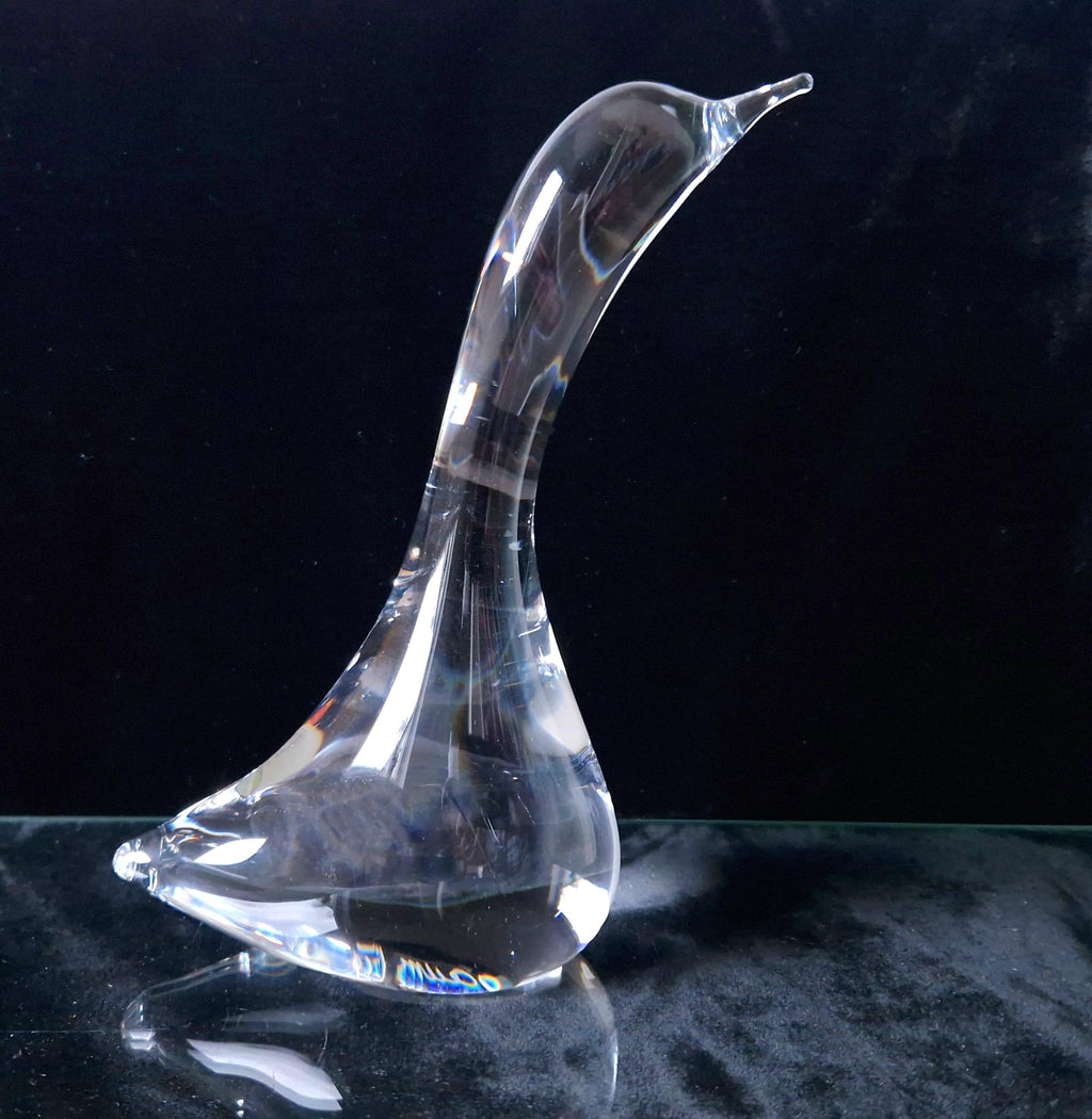 Daum France Crystal Goose Head Up Figure Ornament 19cm Signed Vintage