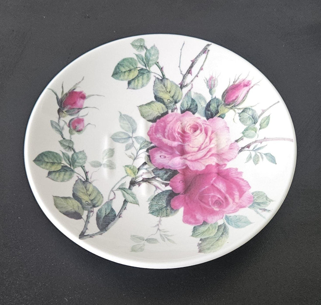 Vintage Round Large Soap Dish English Rose Fine Bone China England 1992 Roy Kirkham Approx 14cm Diameter