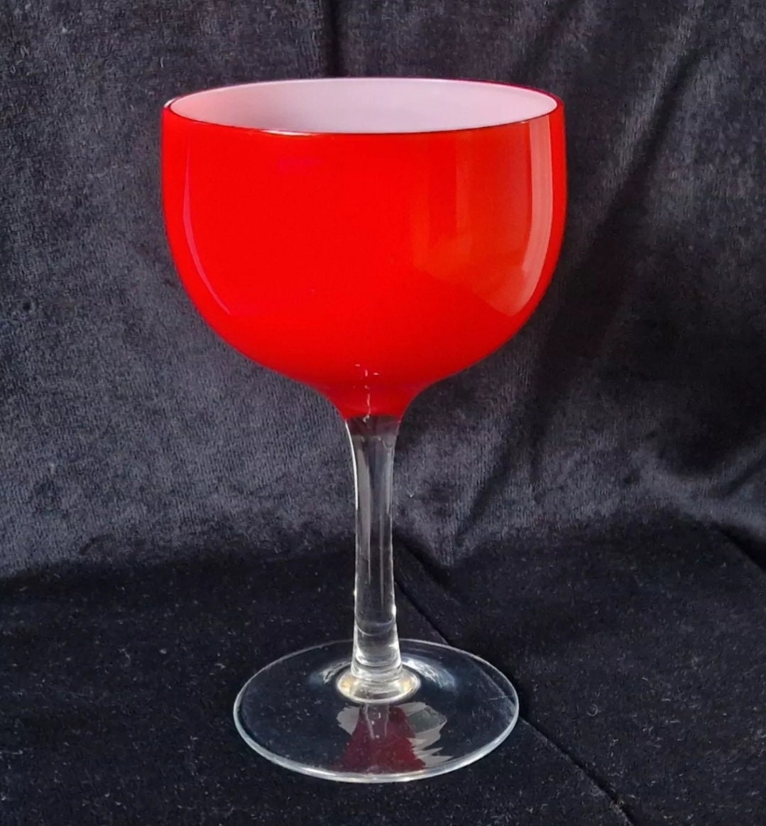 Vintage Mid-Century Fine Murano Light Red Cased Sommerso Glass Wine Glass 16cm