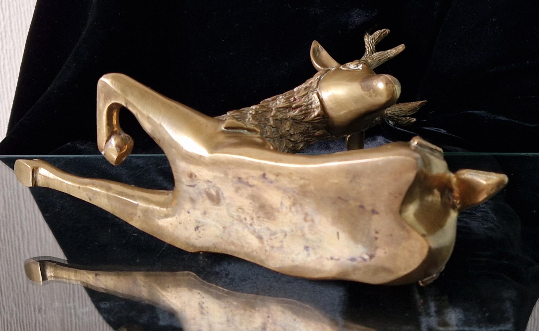 Vintage Heavy Brass Recumbant Deer Art Sculpture a la Sarreid Design Desk Ornament 1970's