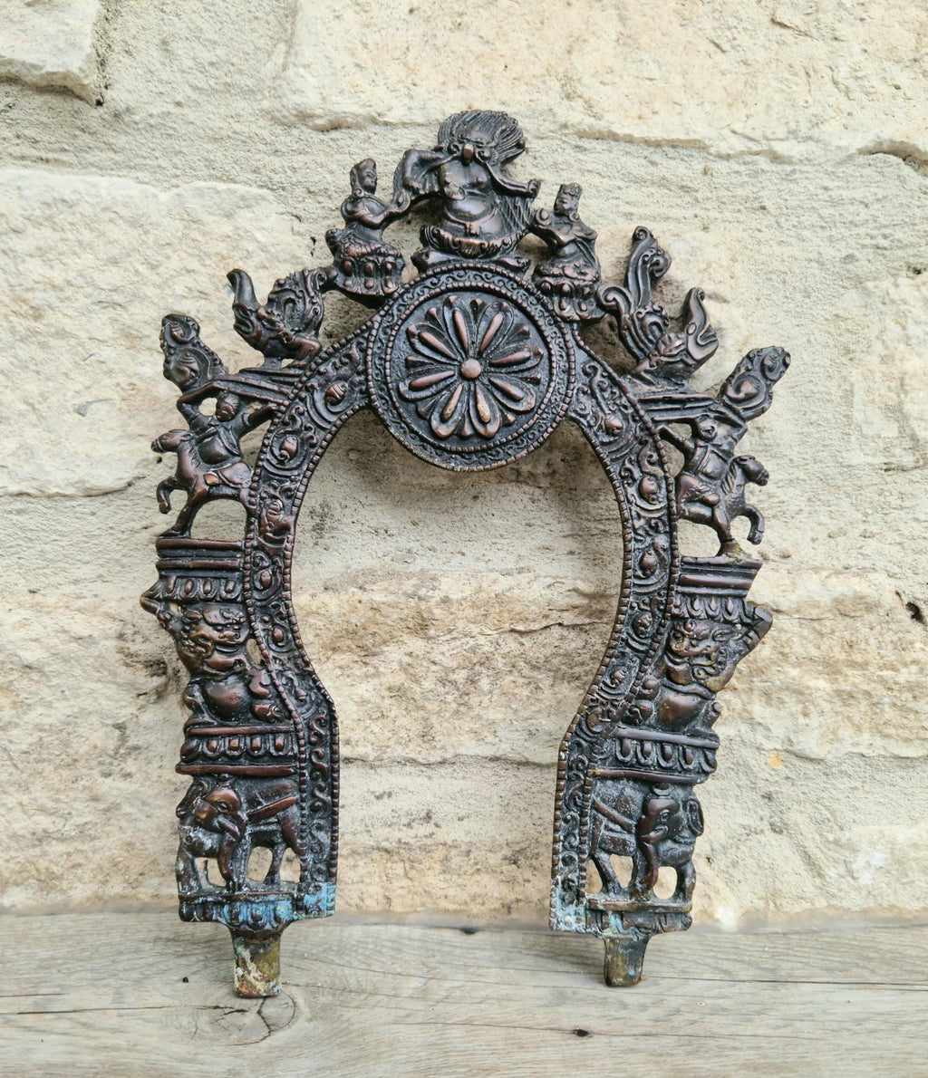Antique Cast Copper Bronze South Indian Prabhavali Halo Frame Prabhawal, Prabhaval, Kirtimukha