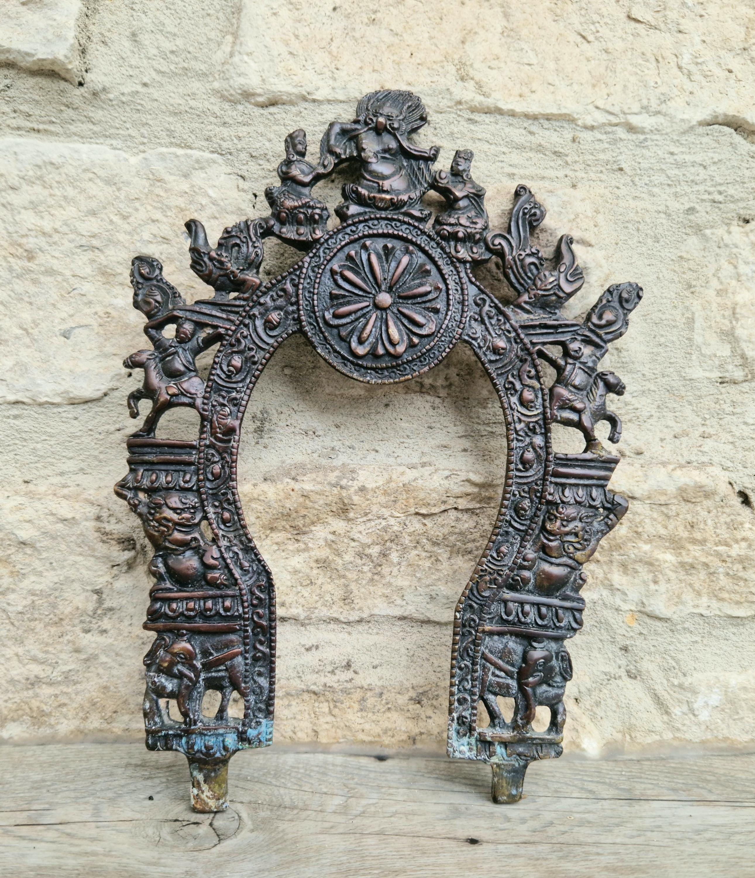 Antique Cast Copper Bronze South Indian Prabhavali Halo Frame Prabhawal, Prabhaval, Kirtimukha