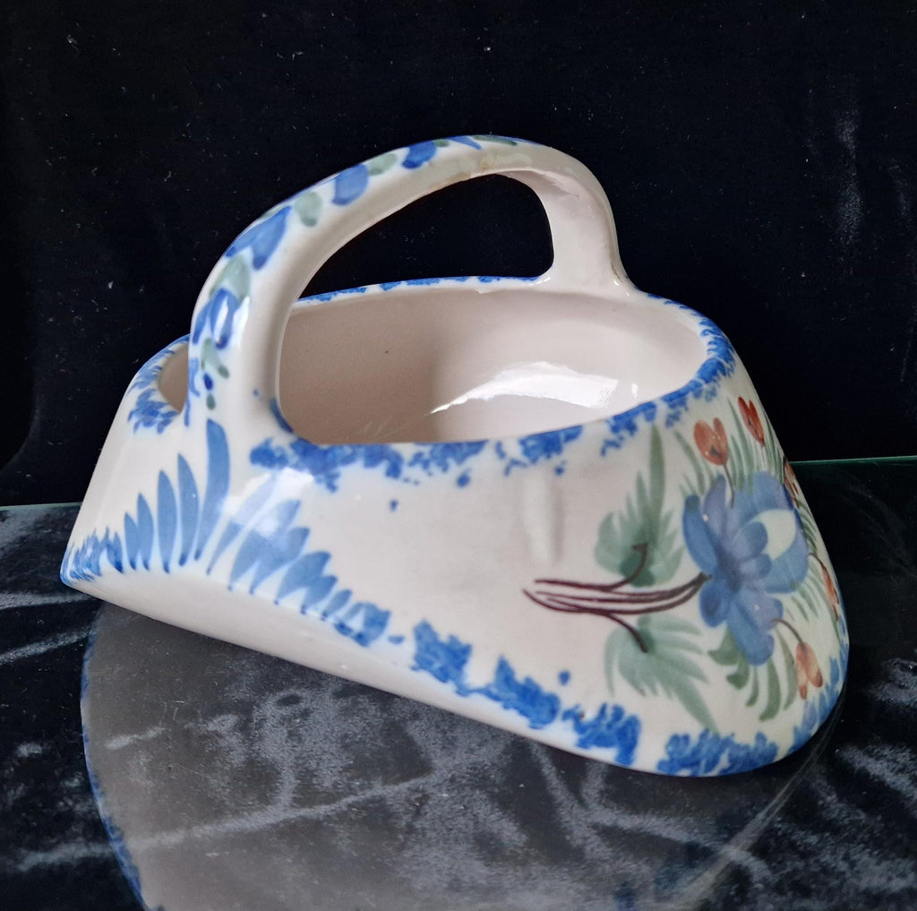 Antique Quimper Faience Floral Basket Vase Ornament - 18cm Decorative Basket France