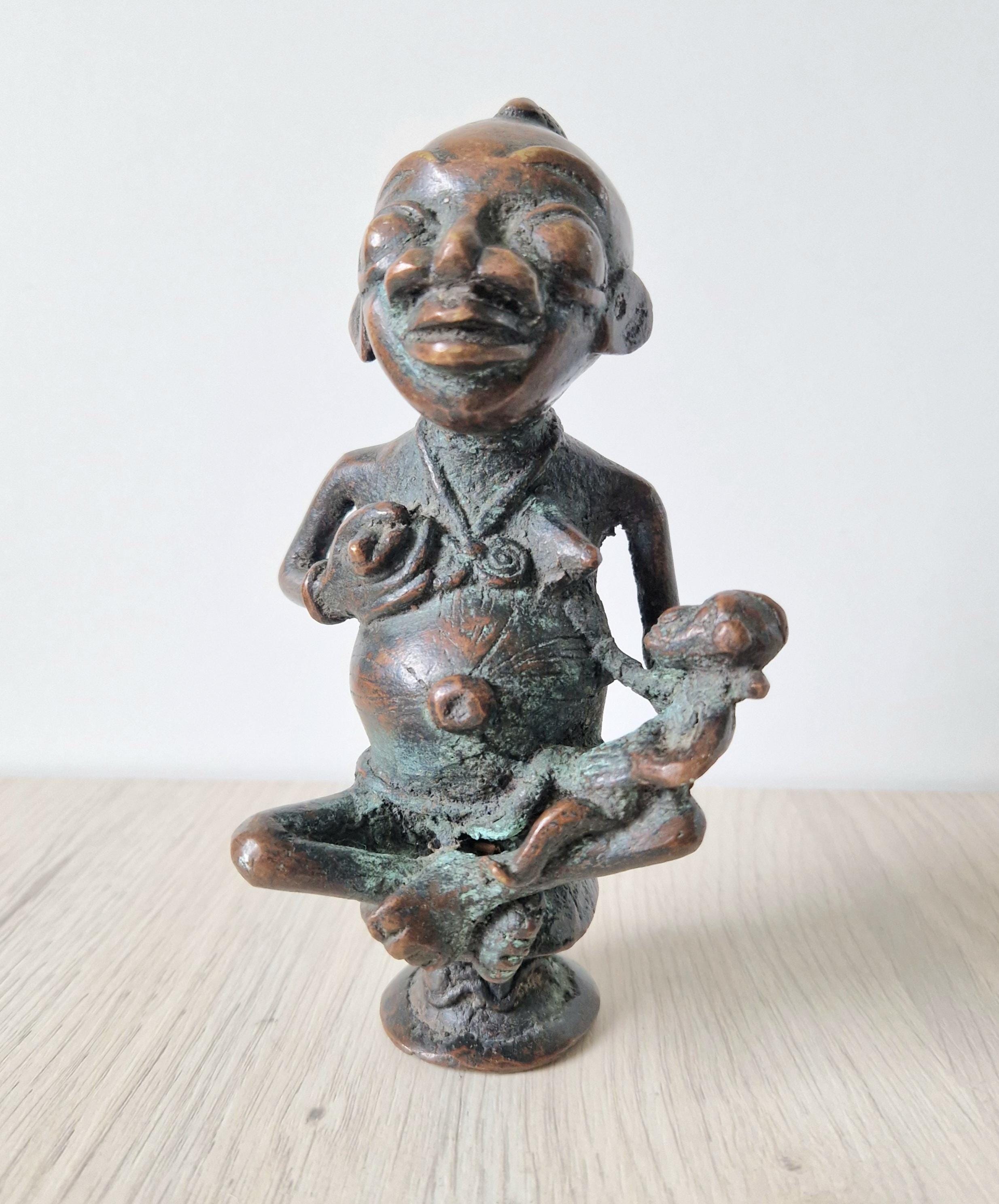 Antique African Tikar Cameroon Cast Bronze Fertility Motherhood Maternity Figure Statue