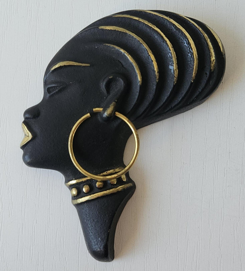 Vintage Small African Lady Profile Wall Plaque Richard Rohac Metal Mcm