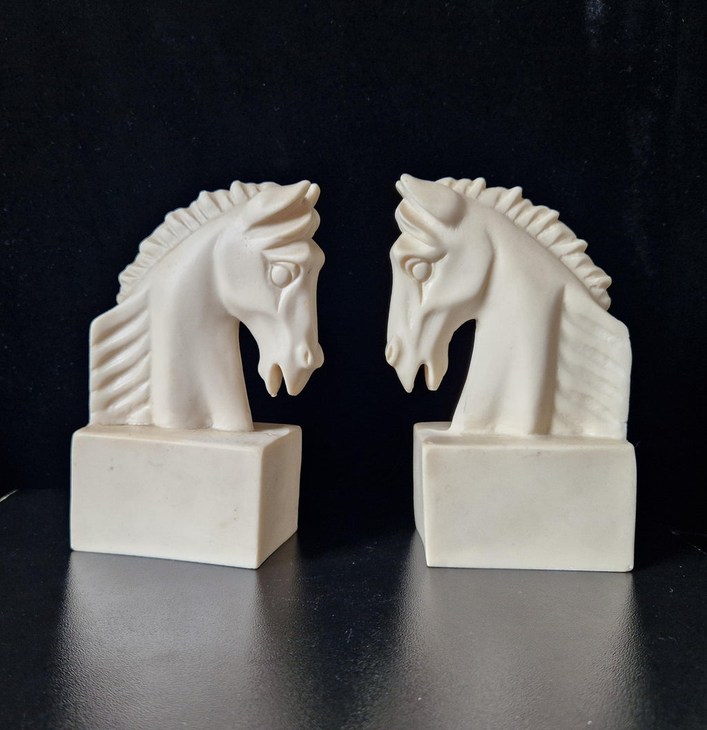 Vintage Continental White Stallion Horse Head Resin Book Ends Ornaments
