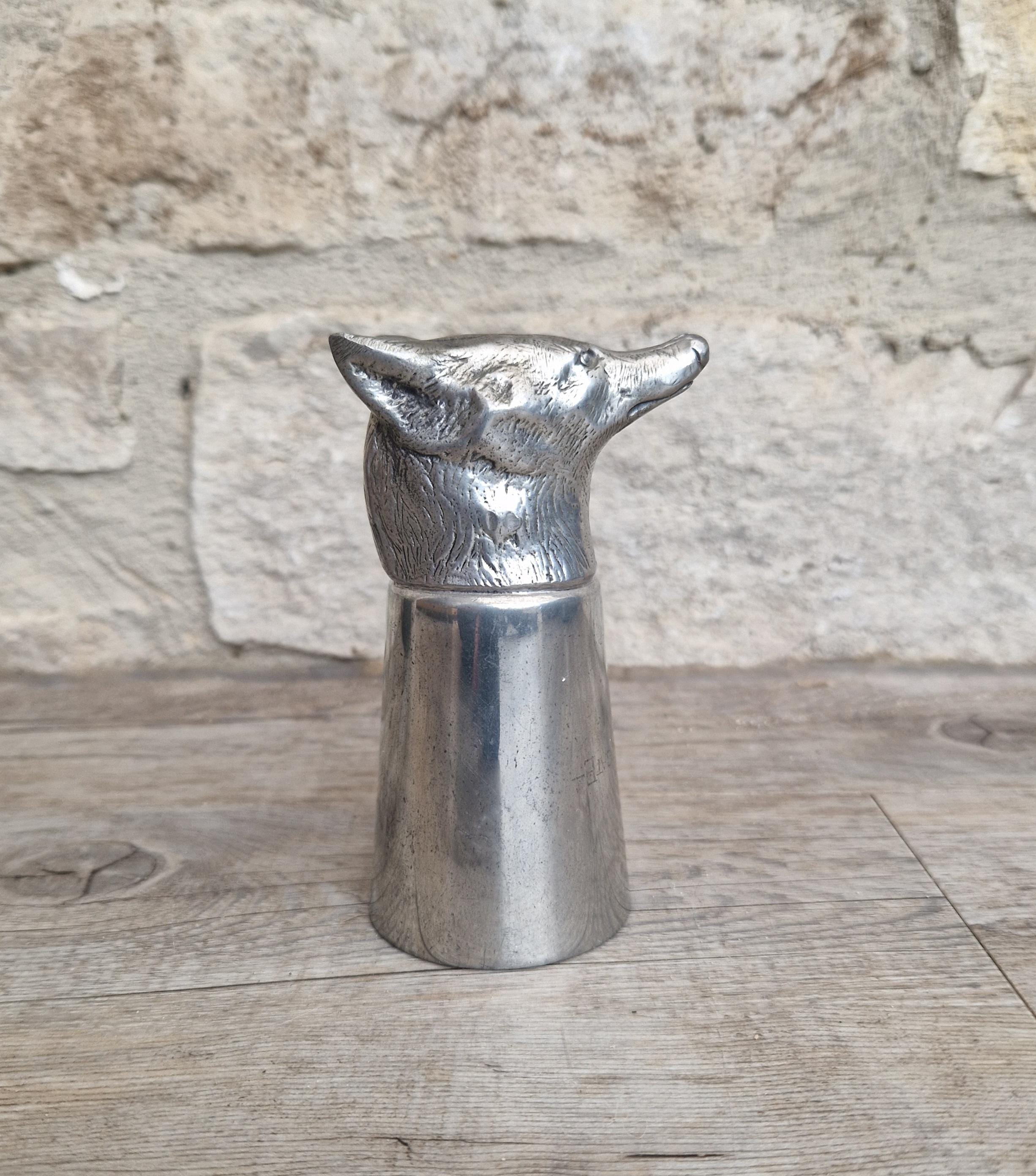 Vintage English Sheffield Pewter Silver Plated Fox Head Stirrup Cup
