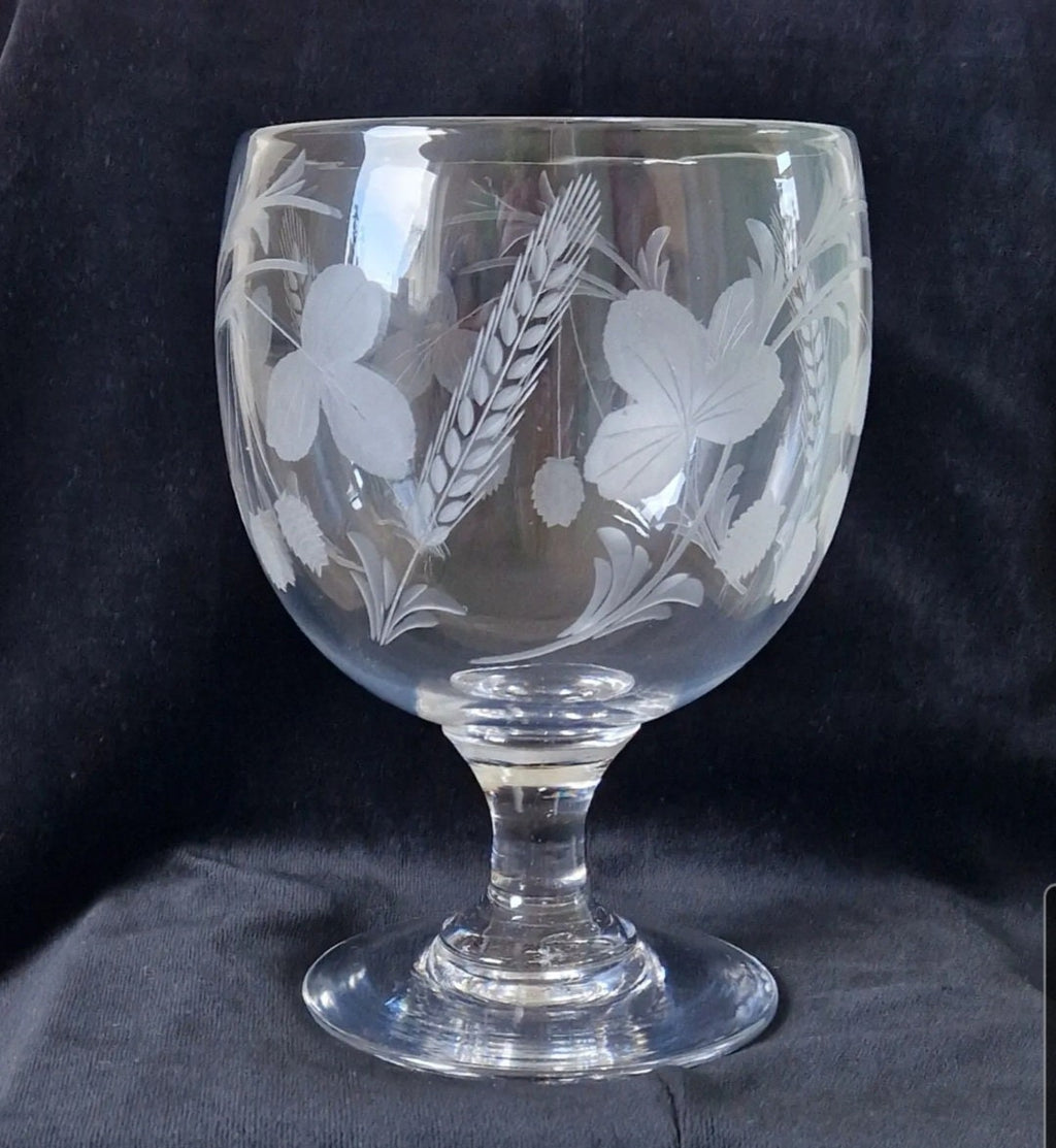 Antique Fine Engraved 19th Century Hops & Barley Enlarged Serving Rummer c1840