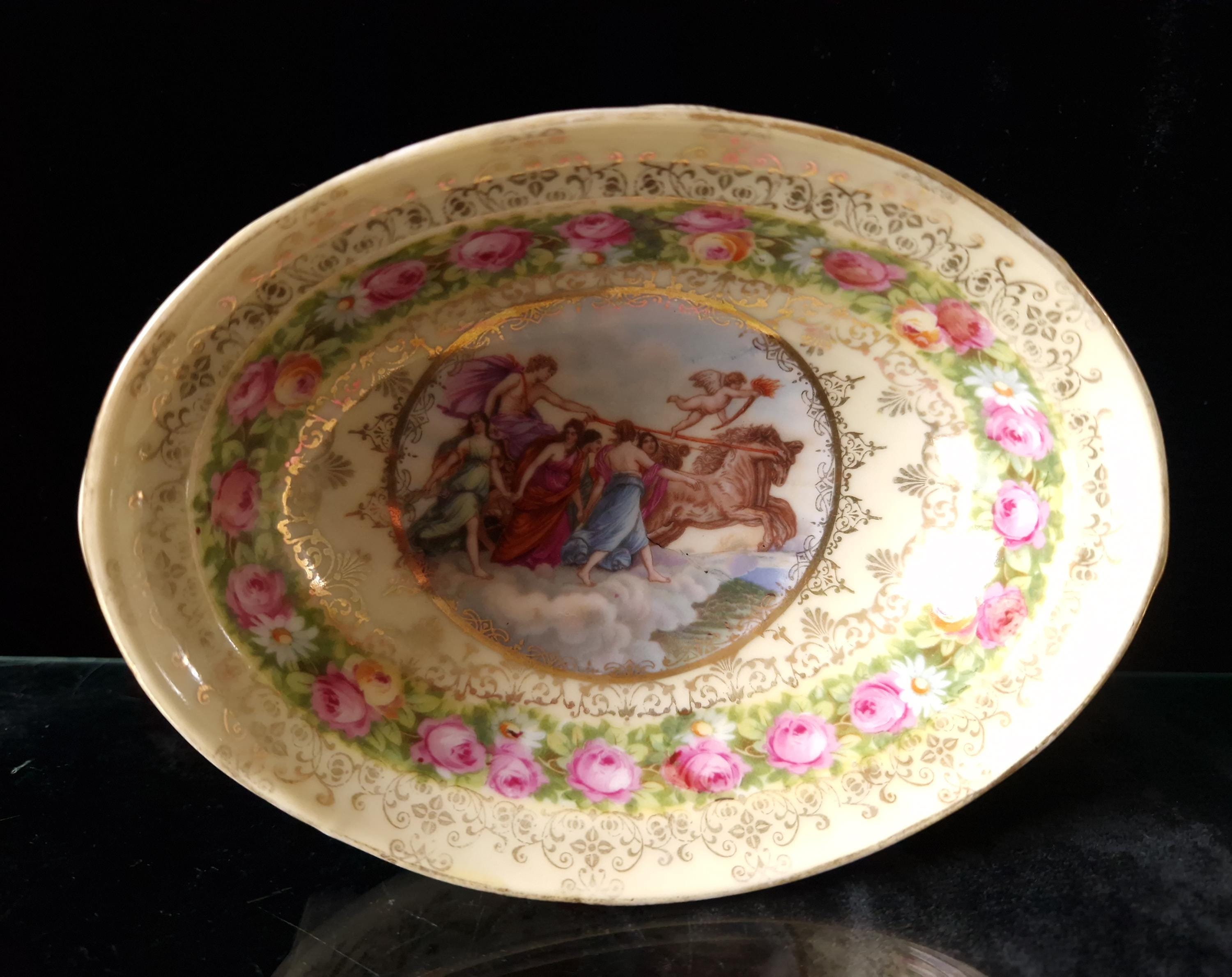 Royal Vienna Style Four Footed Oval Aurora Apollo Chariot Vintage Candy Dish