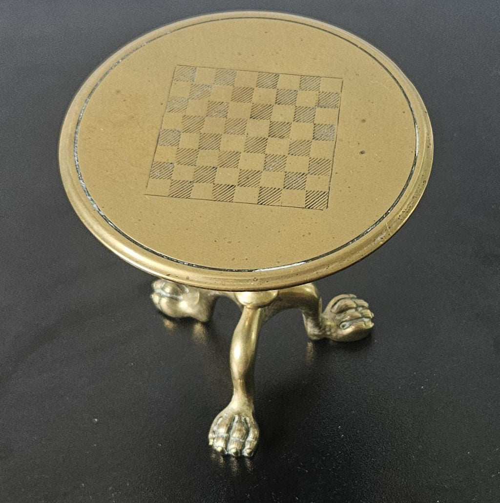 Antique Victorian Brass Miniature Games Table Candle Reflector: Ball & Claw Feet