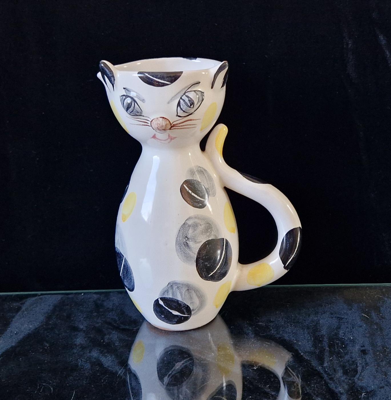 Vintage Italian Ceramic Handpainted Cat Jug 15.5cm