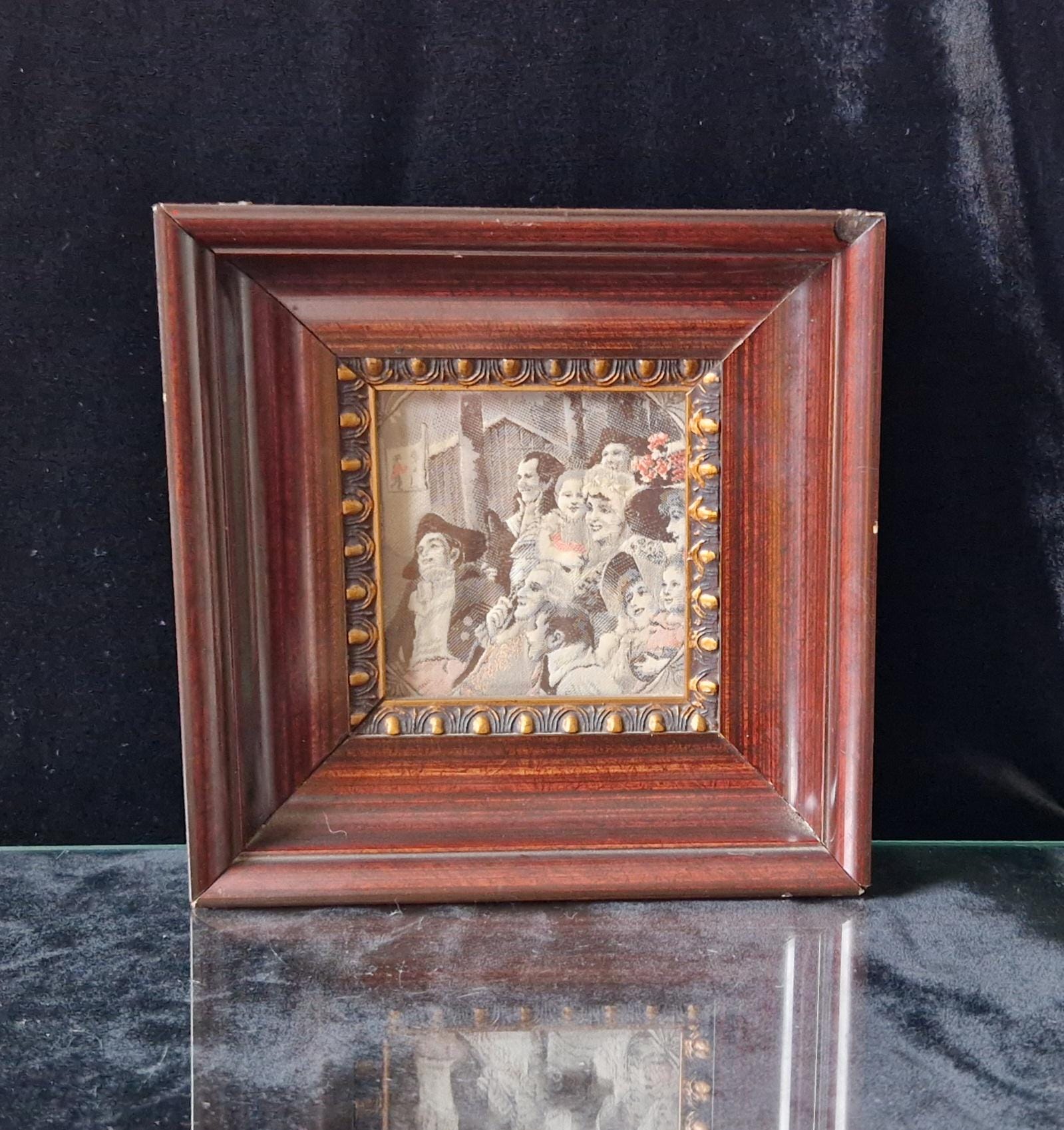 Fine Victorian Woven Silk Framed & Mounted Miniature Artwork 'Georgian Audience' Very Rare.