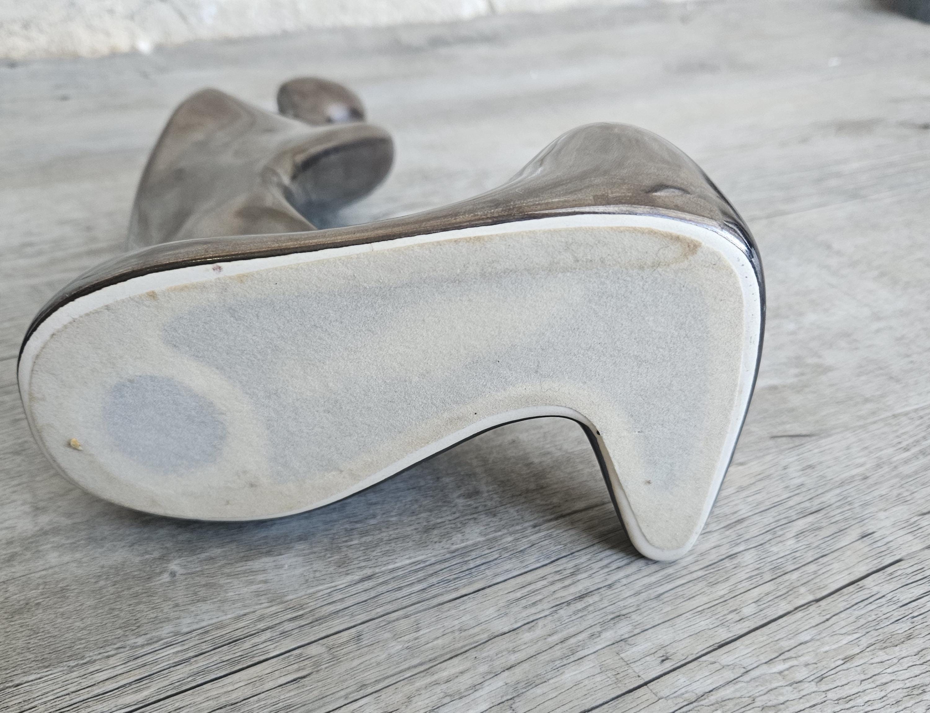 Vintage Tall Large Abstract Couple Figures Ceramic Metallic Finish 32 and 28cm Tall